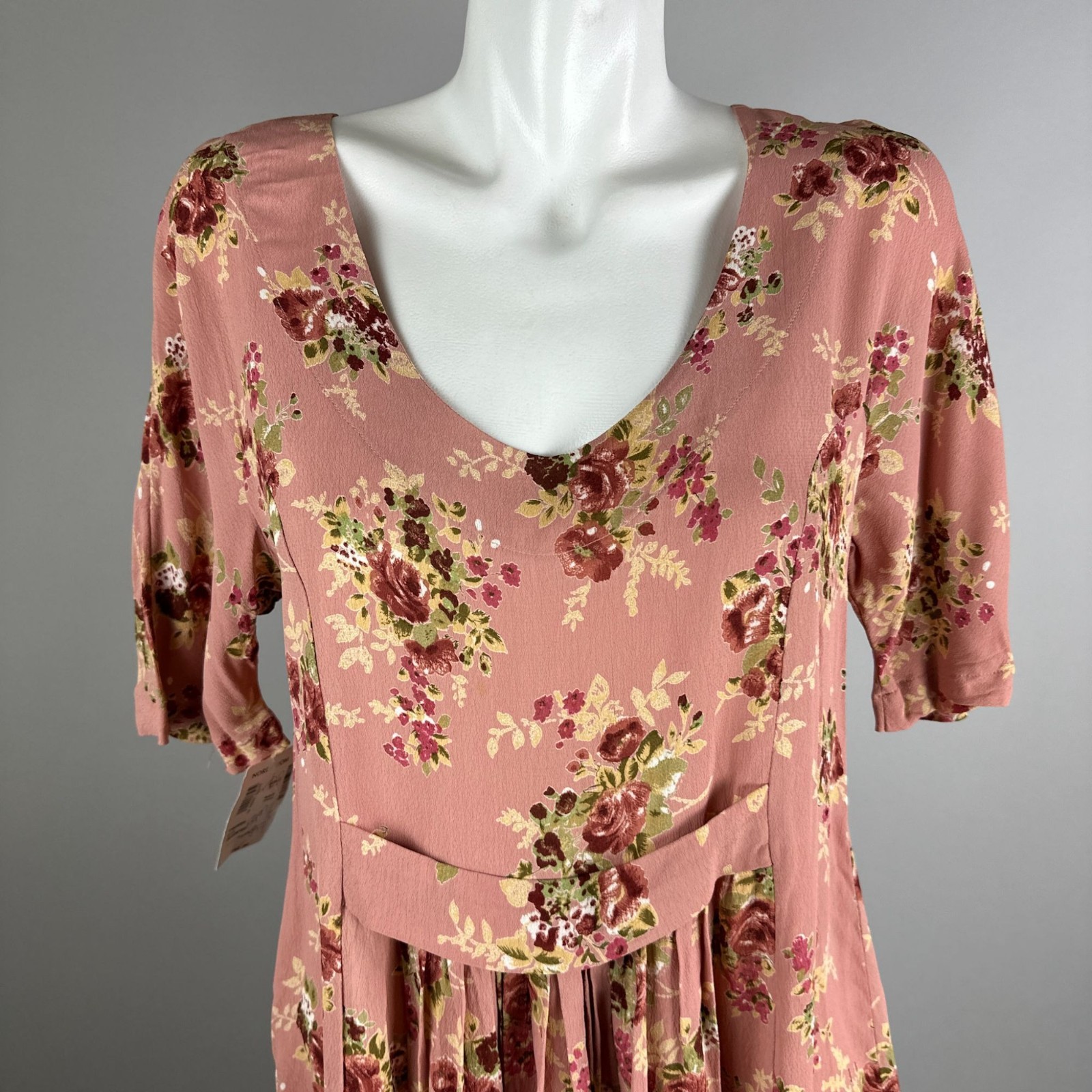 Vintage 90s Pink Floral Babydoll Dress Short Sleeve Grunge Flowy Deadstock OS