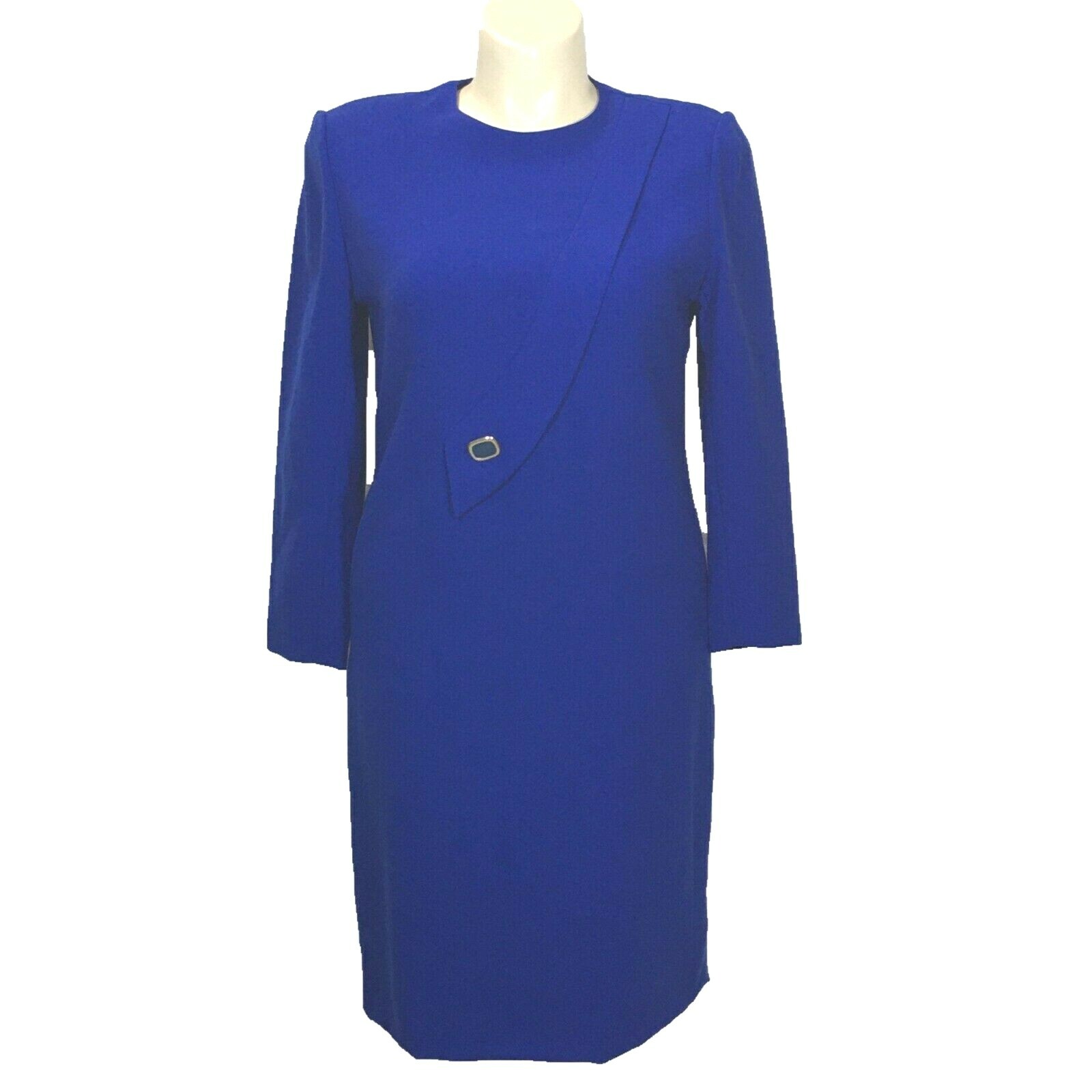 VTG William Pearson Dress 10 Bold Royal Blue Asymmetric Gold Button CLASSY