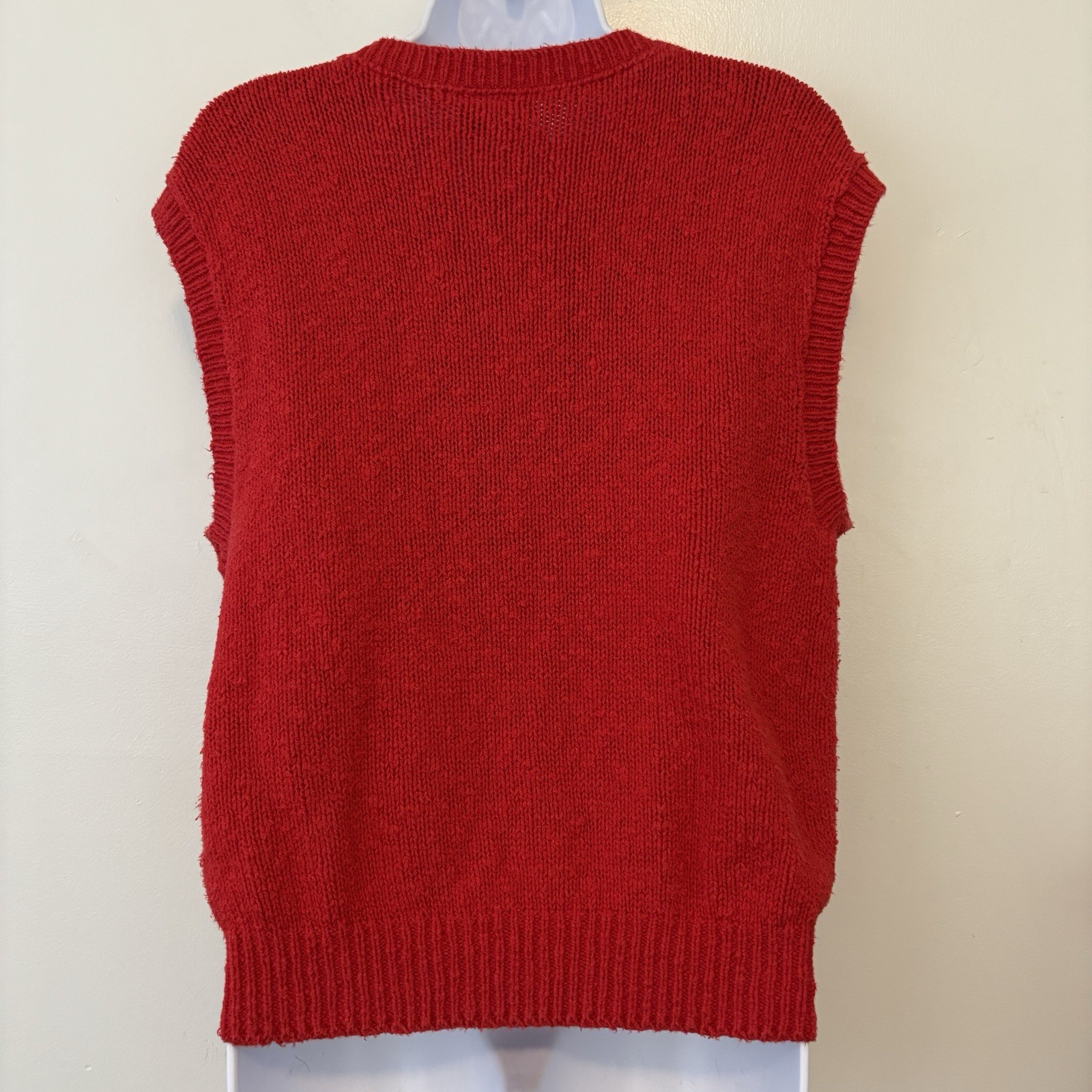 Vintage Villager Red Vest Medium Cardigan USA 80s Y2K Wood Buttons