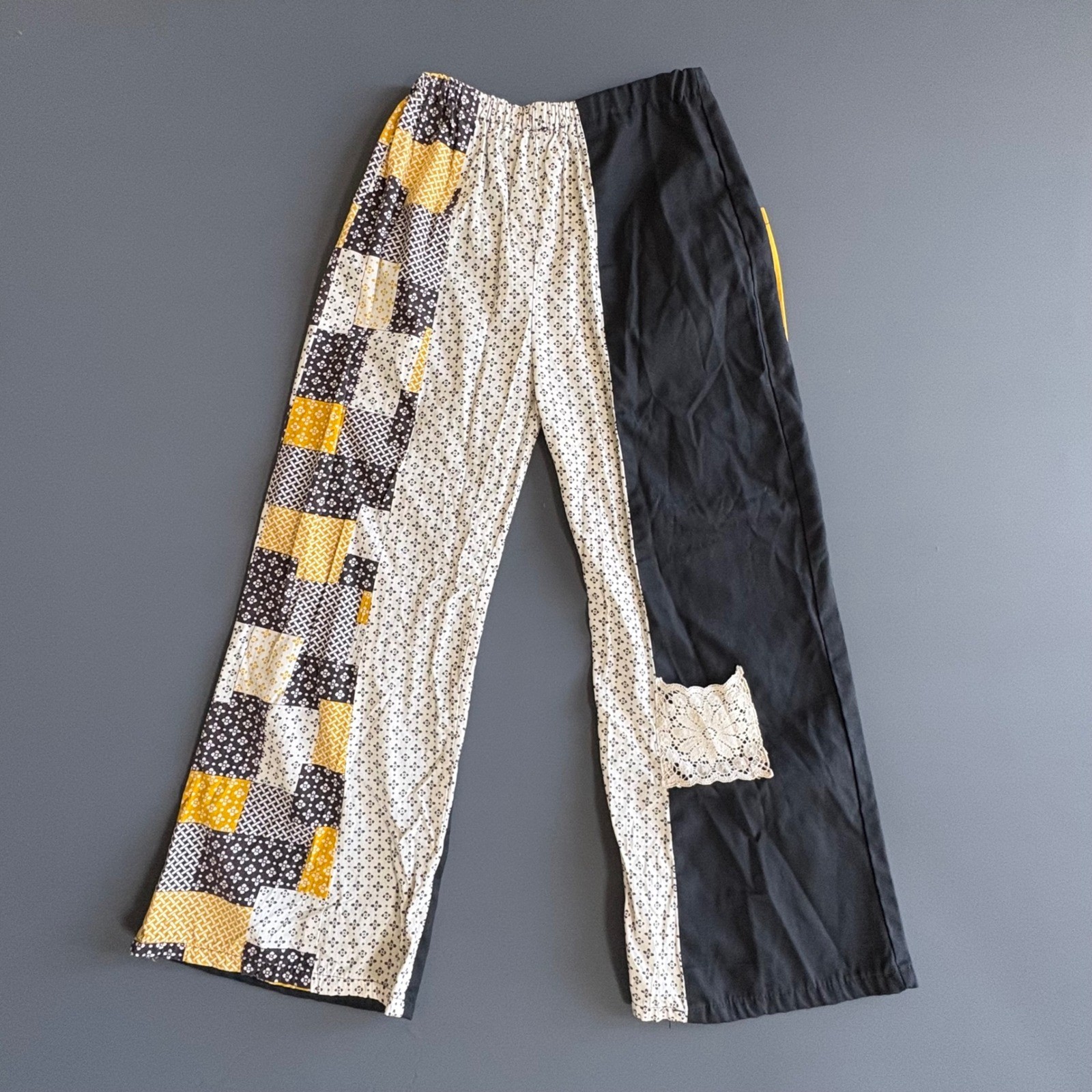 Vintage 1970s Handmade Patchwork Bell Bottom Pants | Sz 0 | Very Rare Folk Art