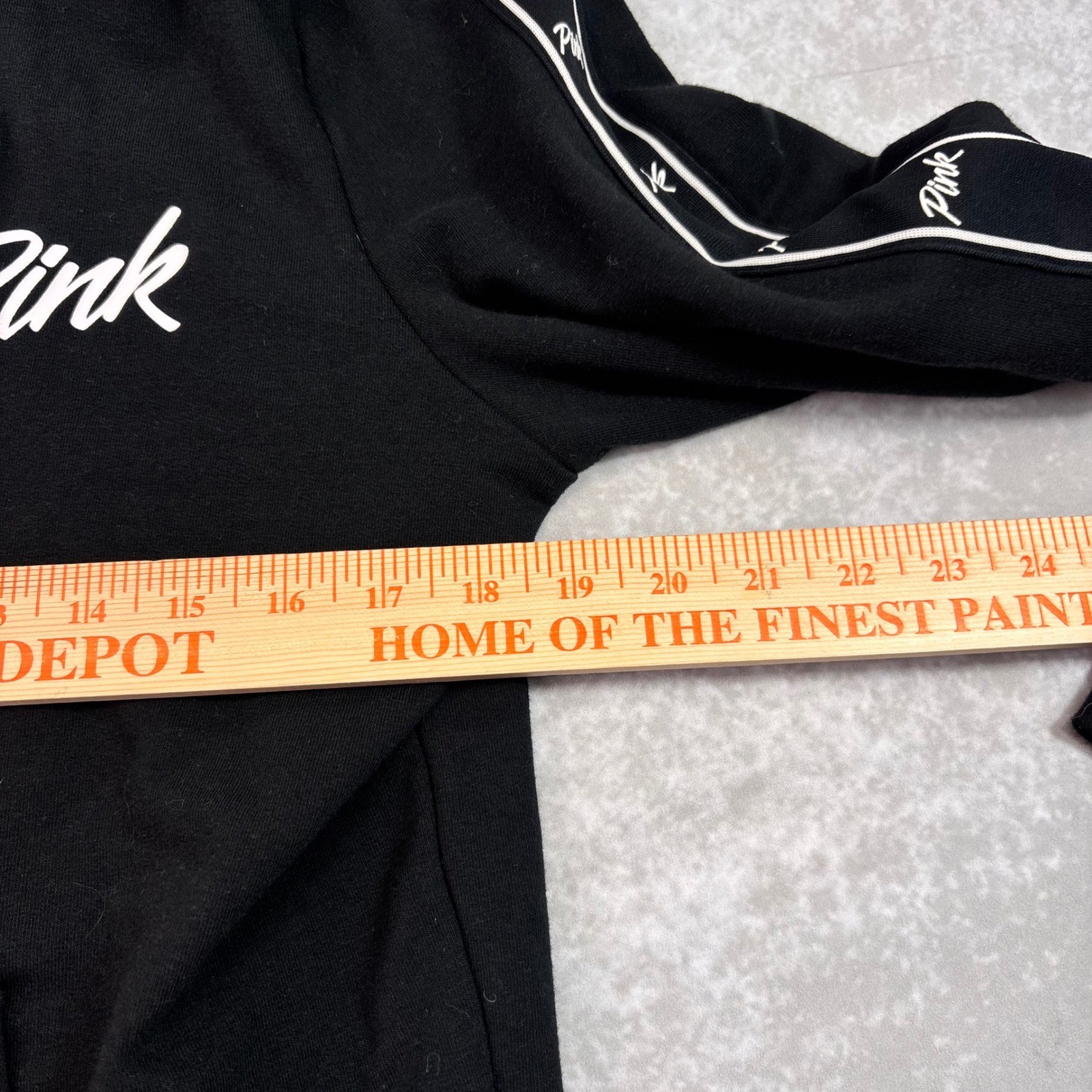 Victoria’s Secret PINK Black Tracksuit Set Hoodie Large Pants XS Logo Tape
