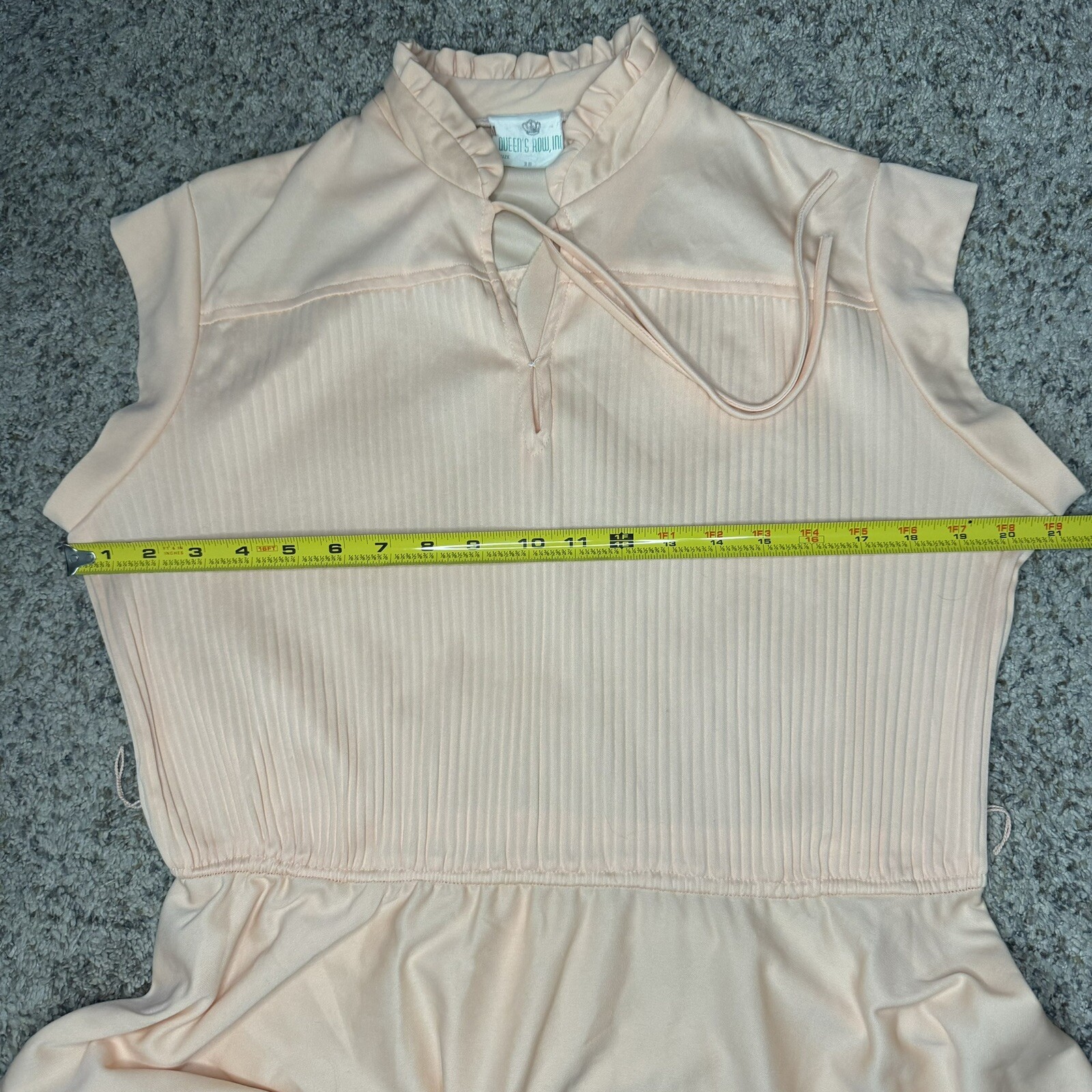 Vintage Queen’s Row Inc Size 18 Elastic Waist Dress Coral Flowy Skirt Cap Sleeve