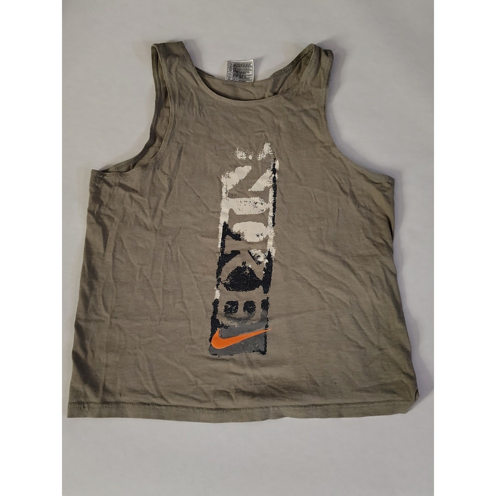 Vintage 90s Nike Tank Top S Olive Green Graphic Made in USA Cotton Swoosh Logo