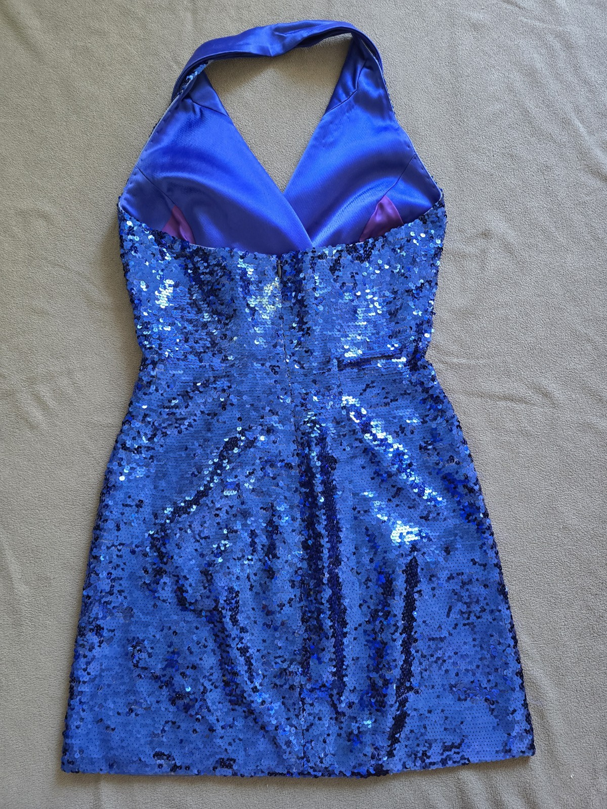 Vintage NITELINE Della Roufogali Royal Blue Sequin Halter Suit Jacket Dress Sz.2