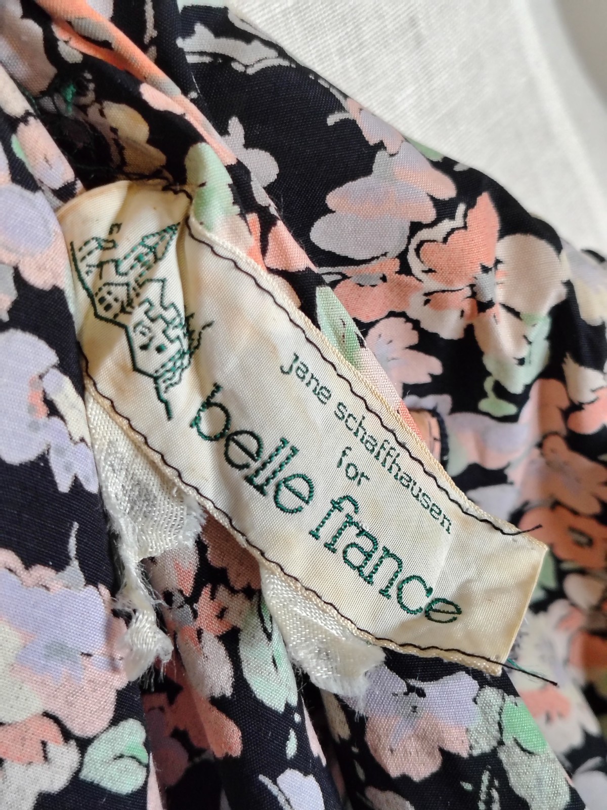 Vintage 1970s Jane Schaffhausen for Belle France Floral Dress Womens Small 4-6