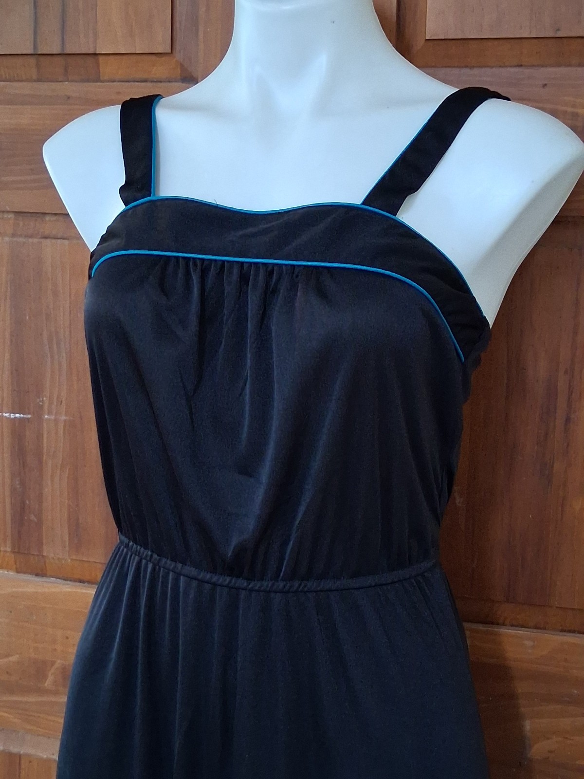 Vintage 1980s Black Sundress Poly Knit Disco Dance Sun Dress M/30
