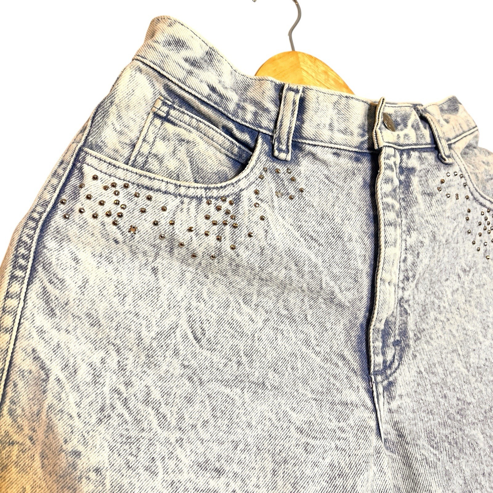 Vintage 80s Lorraine Wardy Acid Wash Studded Tapered Mom Jeans USA XS Denim