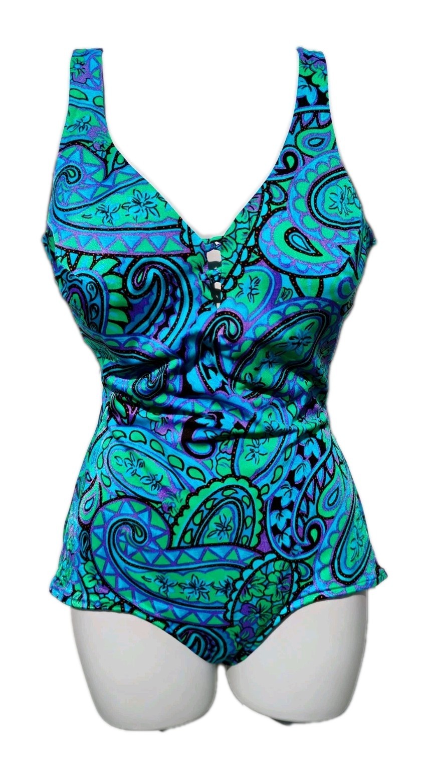 VTG 70’s „Maxine of Hollywood” Teal, Blue & Purple Psychedelic Swirl Swimsuit