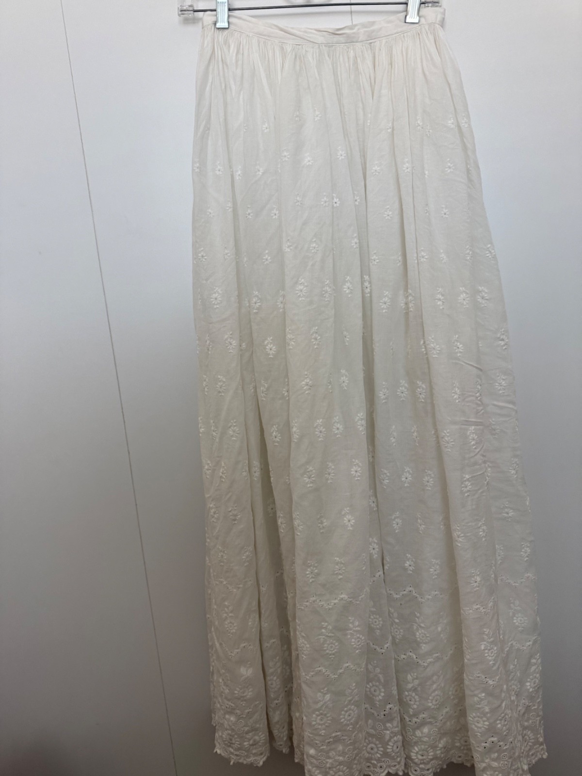 Antique Victorian White Eyelet Embroidered Cotton Petticoat Skirt 41″ Long