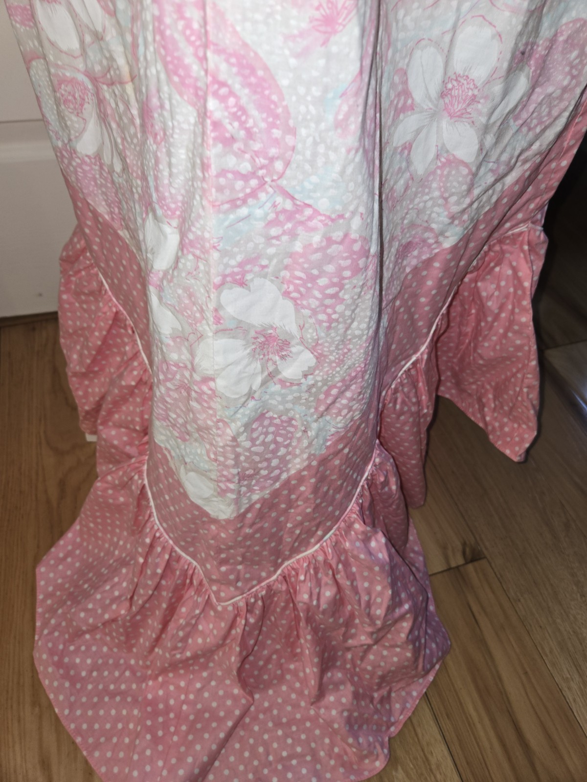 Vtg. Hilda Hawaii Maxi Dress Pink Teal Floral Polka Dot Hawaiian Muumuu 39 Chest