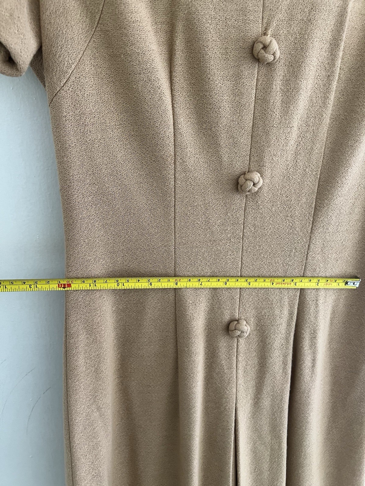 Vintage Lora Lenox Sculptured Charm Dress Tan Short Sleeve 1950s Zip Back