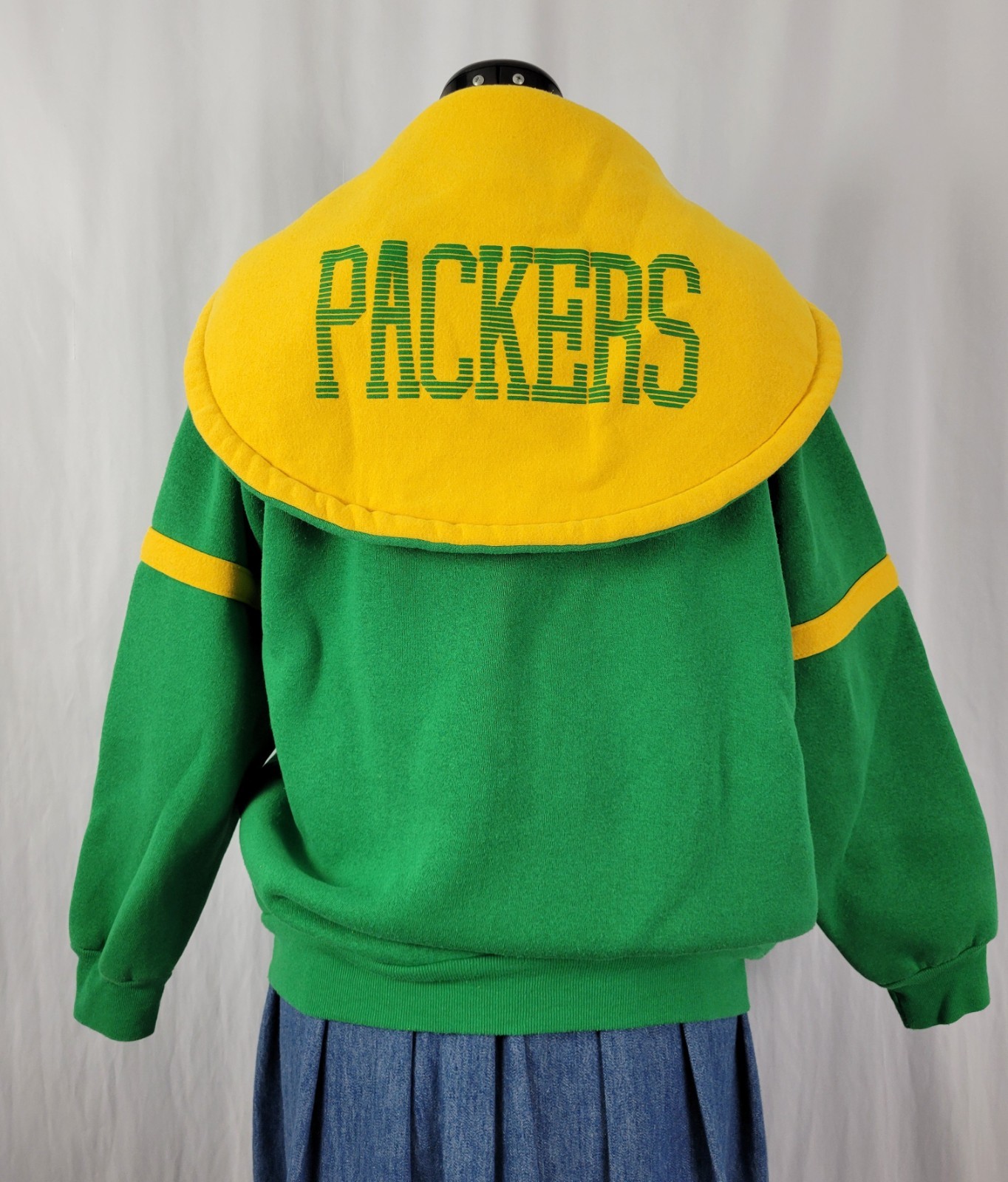 Vtg Pro Star Sports Green & Gold Packers Zip Up Hoodie Size Youth XL (Adult SM)