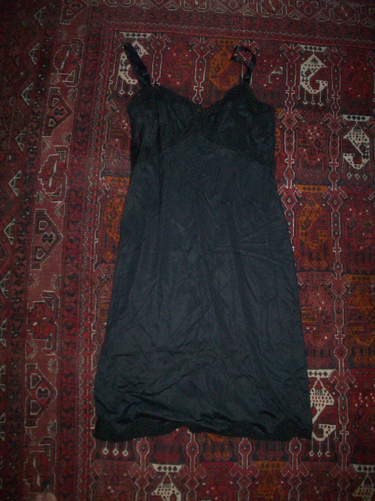 Vintage Black Lace Full Slip Dress Size 34 Nylon Embroidered Nightgown, No Tags