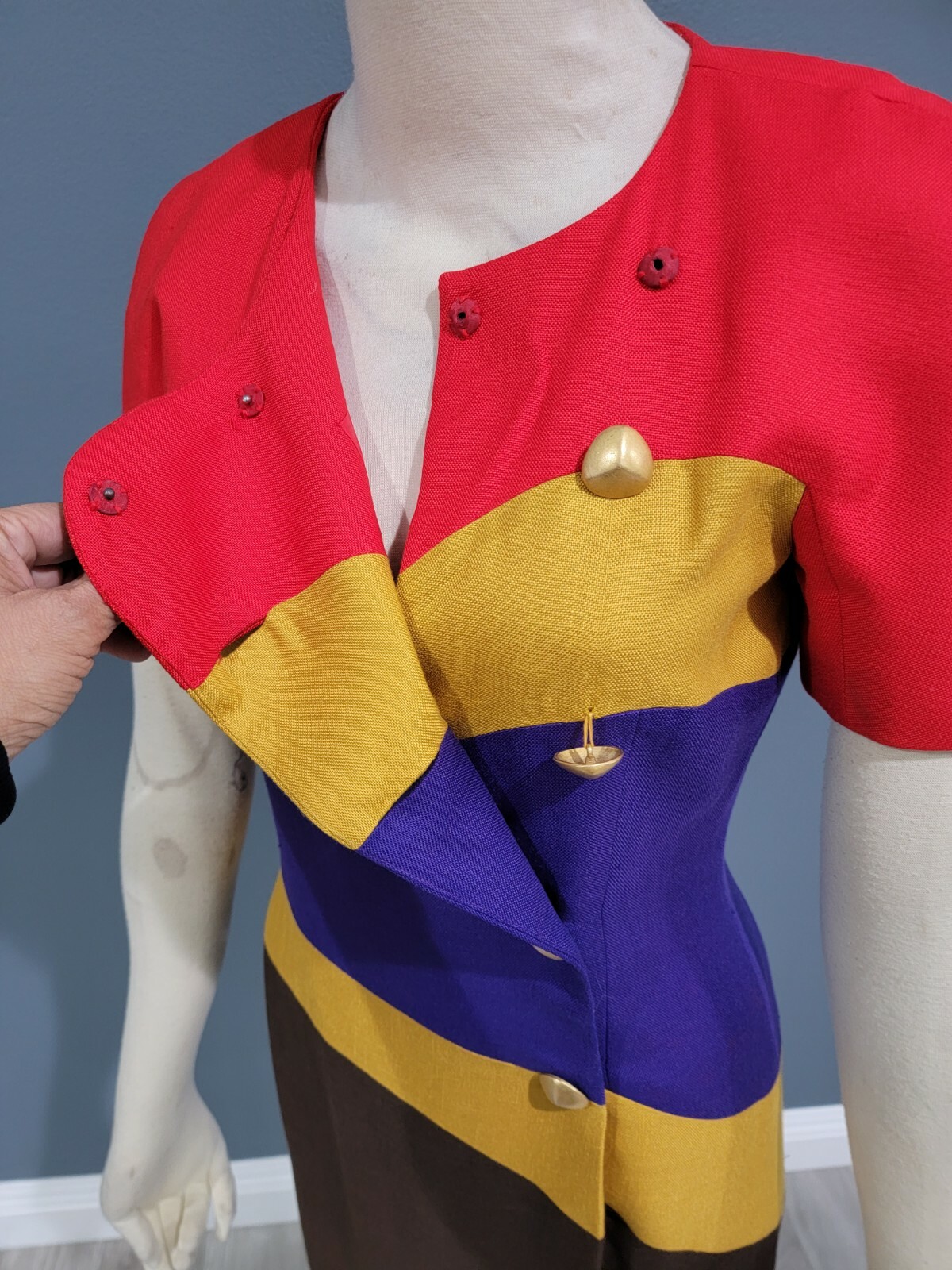Vintage CONSTANCE SAUNDERS color block mini dress 2