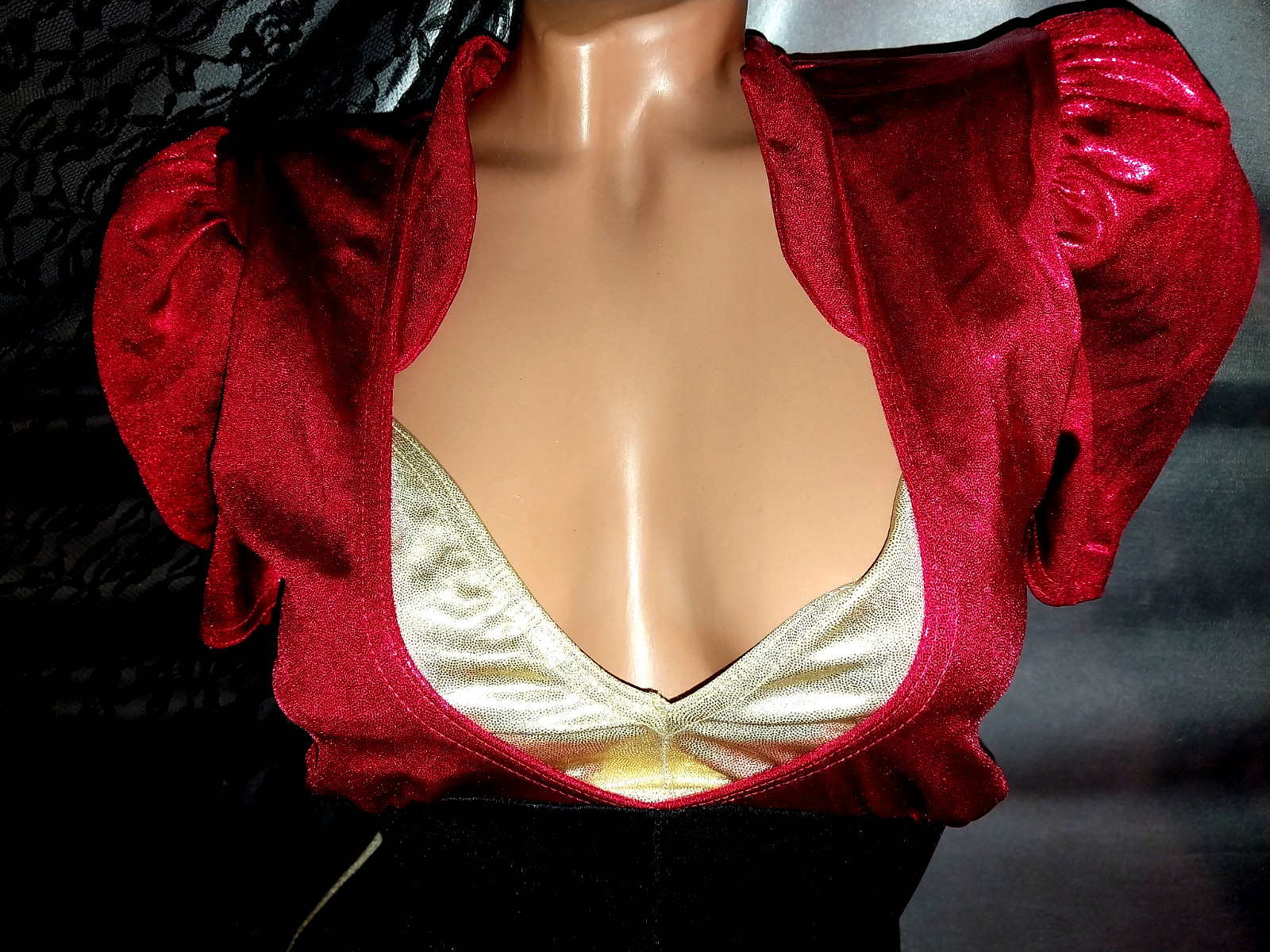 VTG SATIN LIQUID FOIL SHORTS LEOTARD SHINY GOLD RED STAR Snow White BODYSUIT M/L