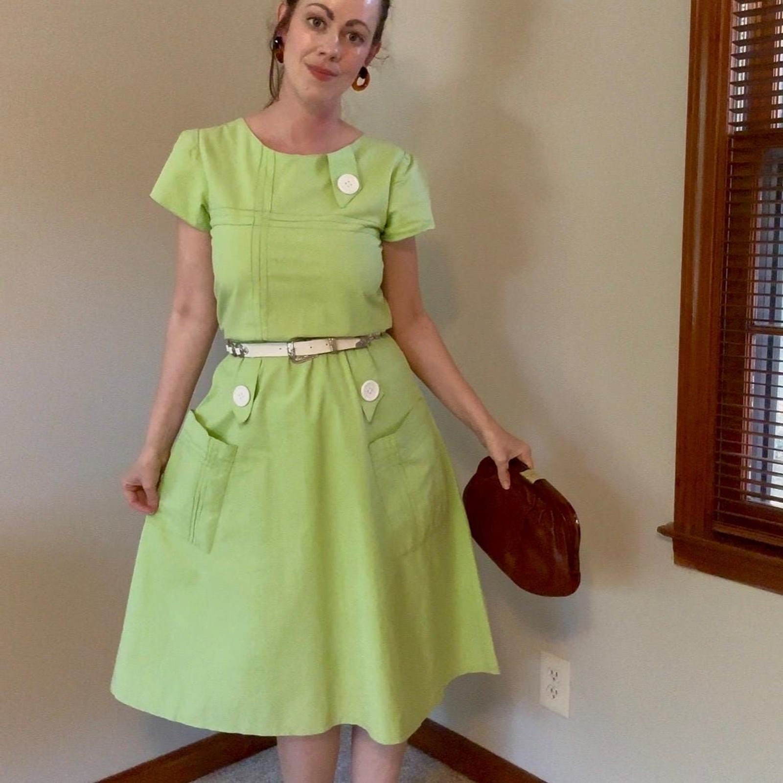 Vintage 60s Lime Green Mod MCM Pop Art Day Dress