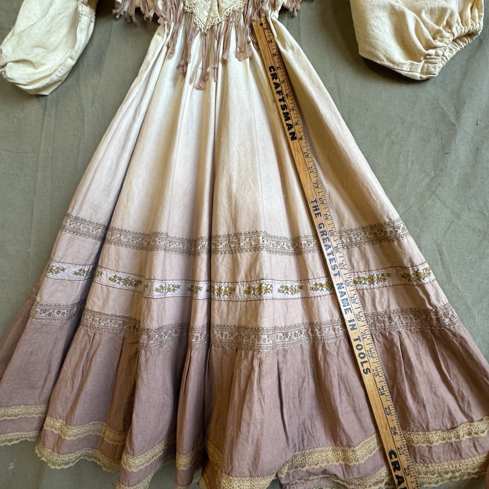 Vintage Western Boho Folk Flowy Dress Elastic Waist 30 READ