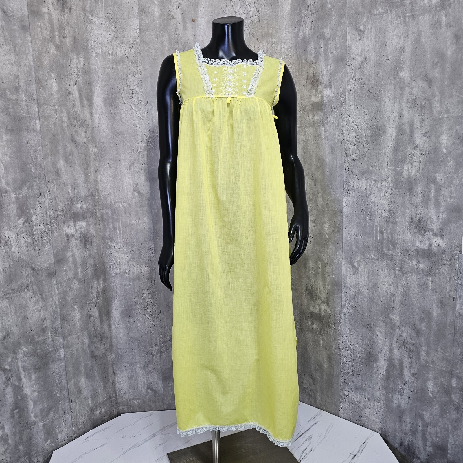 Vintage 70s Her Majesty Womens S Yellow Semi Sheer Poplin Cotton Nightgown