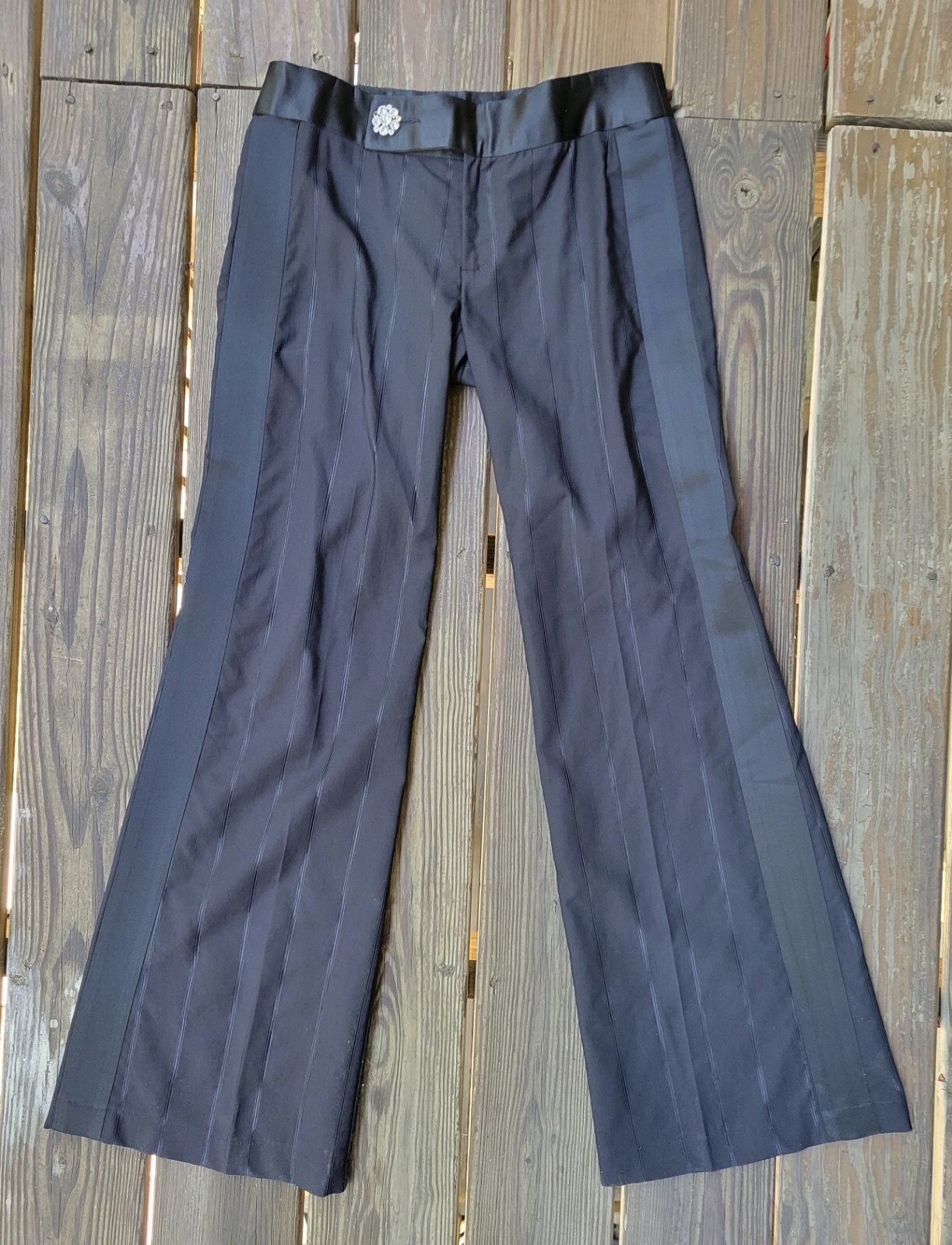 Nanette Lepore vintage 90s 00s pant suit black satin stripe brooch low rise 0