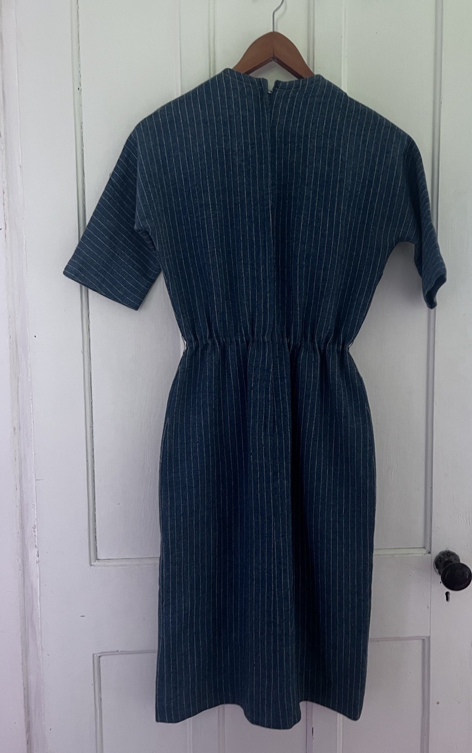 Nancy Greer Vintage 1960’s Dolman Wool Pinstripe Shift Dress With Pockets