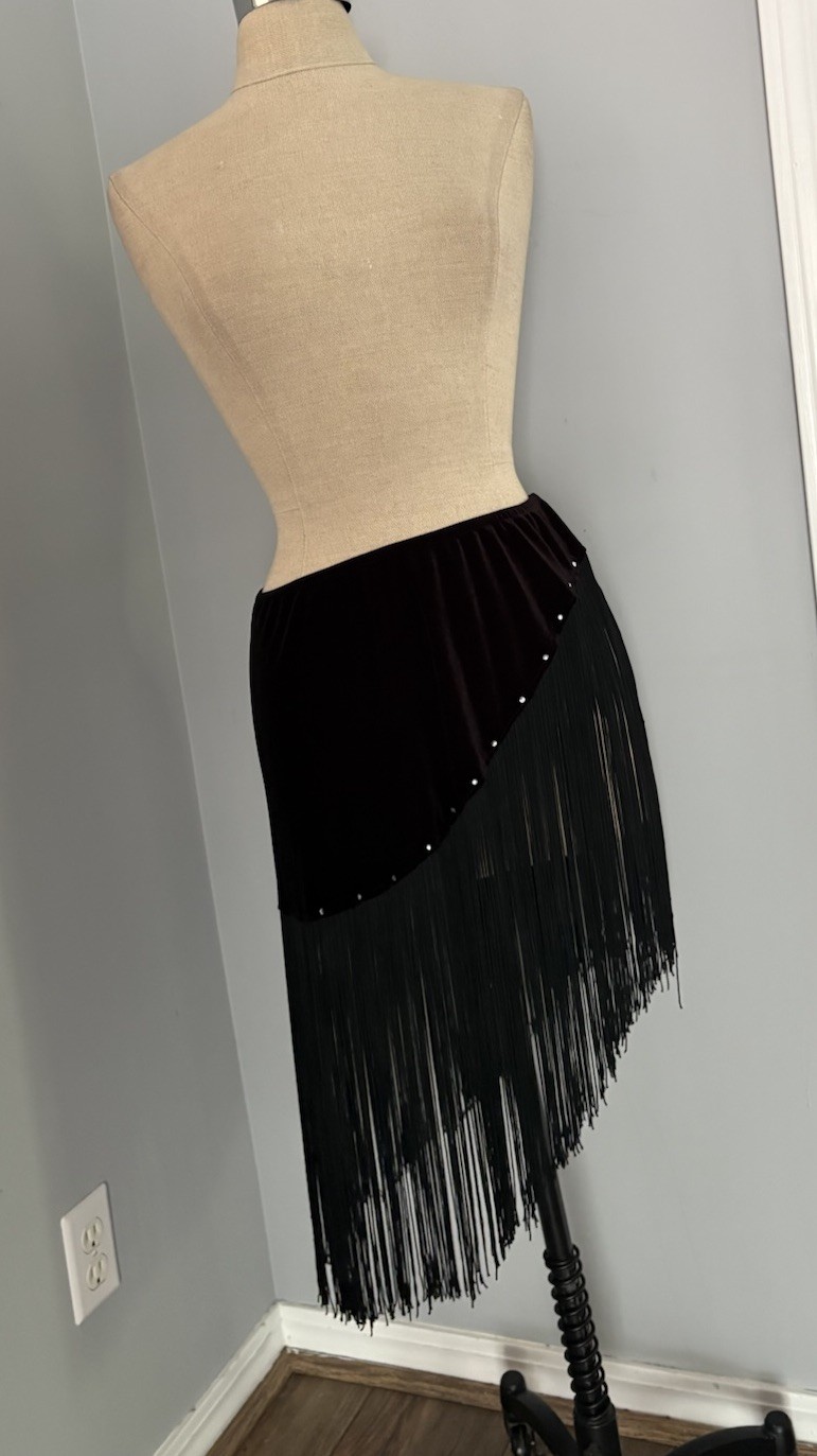 Vintage 90s Y2K Velvet Fringe Mini Skirt Strapless Top Mall Goth Club Boho Bling