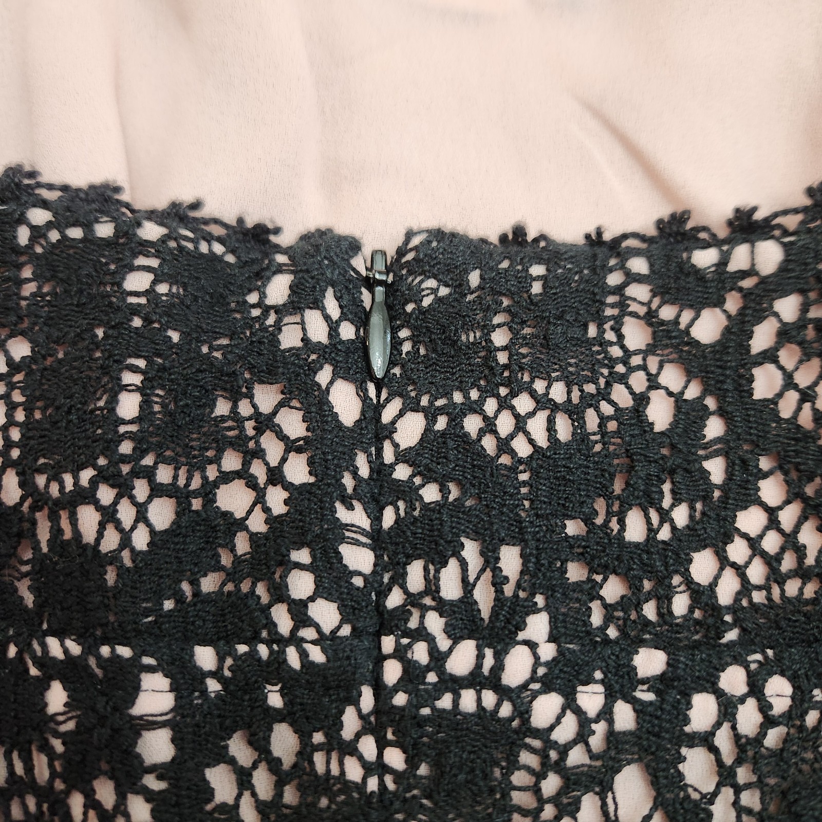 Mica Vintage 90s Black Lace Crochet Light Pink Lining Dress Women SZ 6