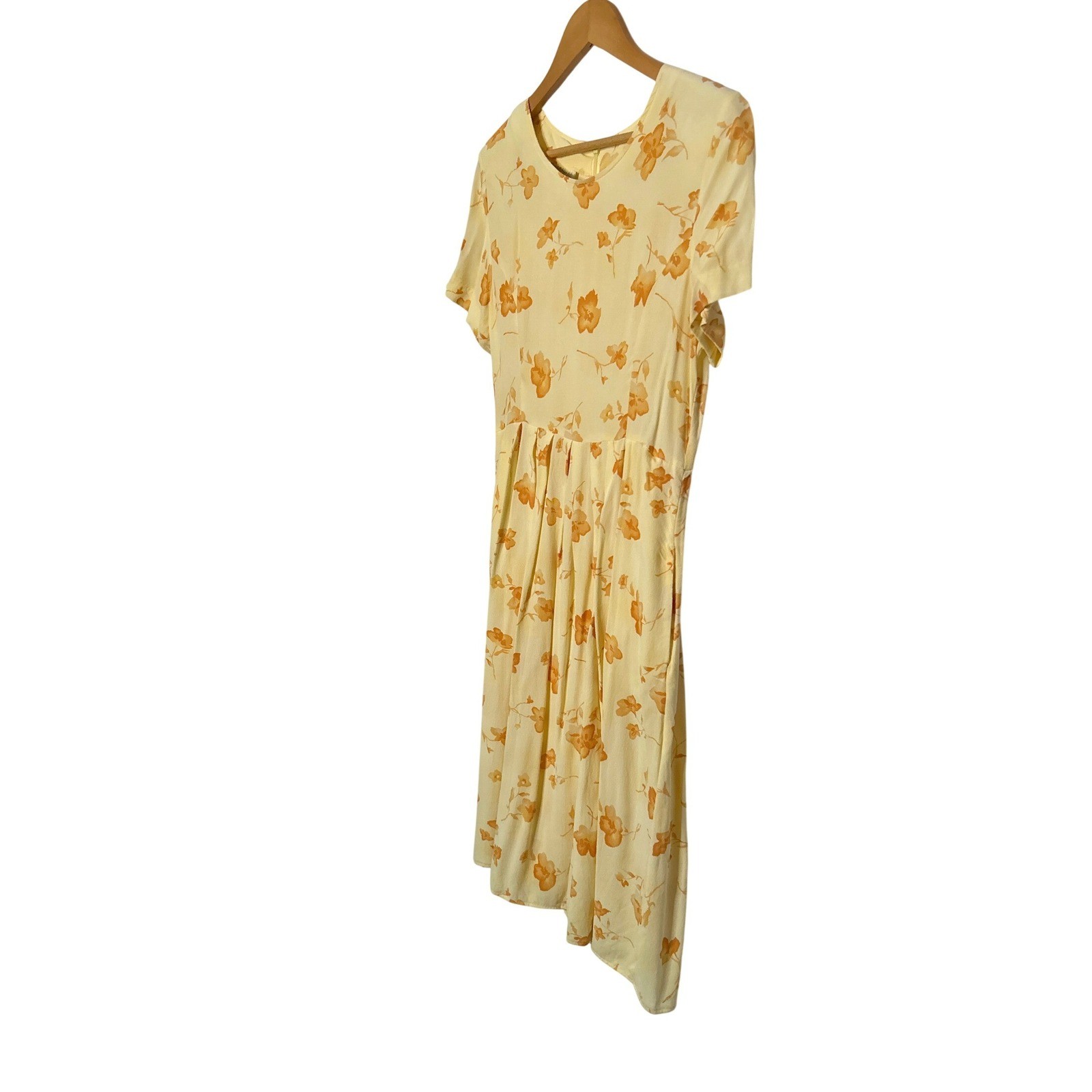 Vintage Coldwater Creek Butter Yellow Floral Midi Dress 8 Pockets Cottage USA