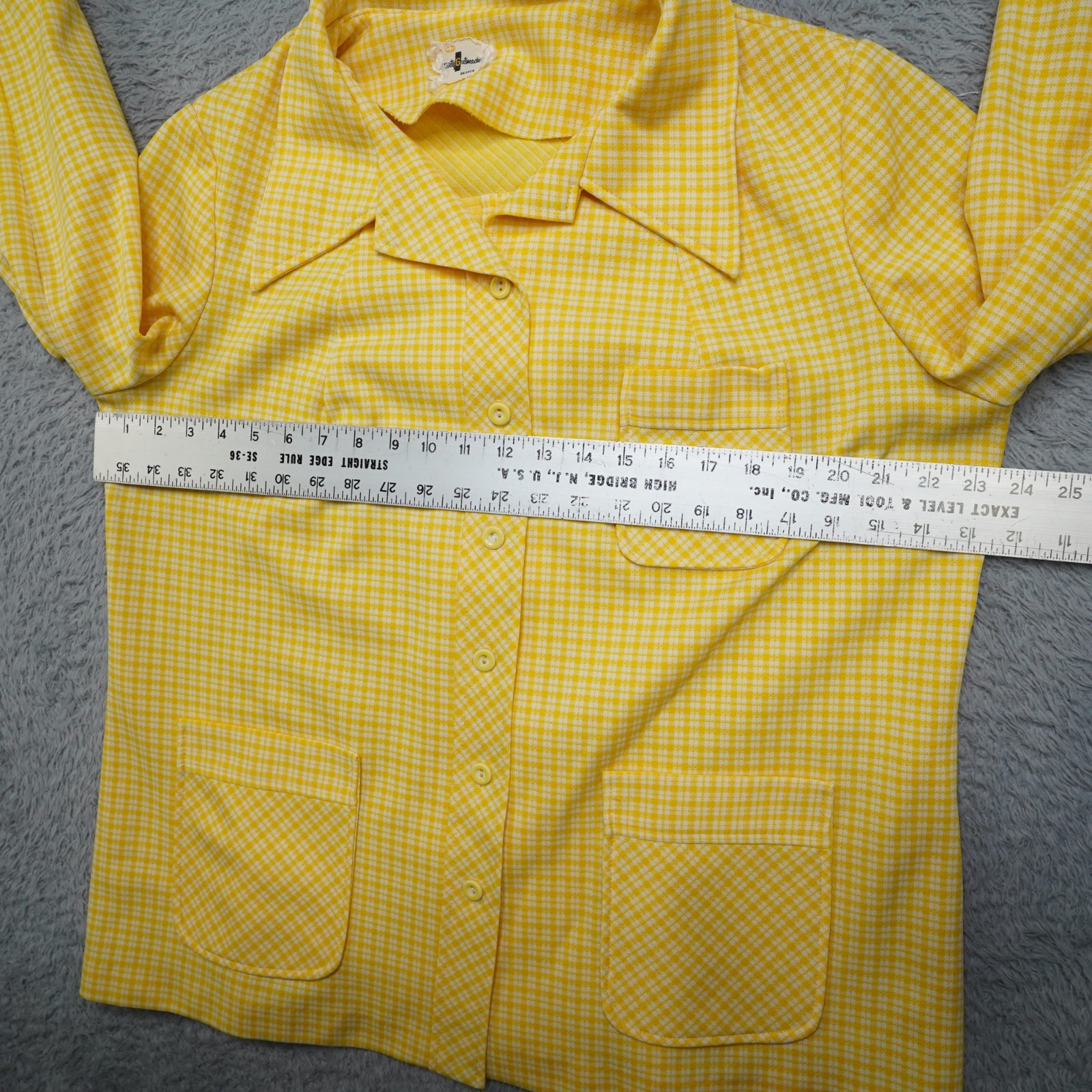 Vintage 60s Blouse Womens L Yellow Button Shirt Long Sleeve Marty Gutmacher