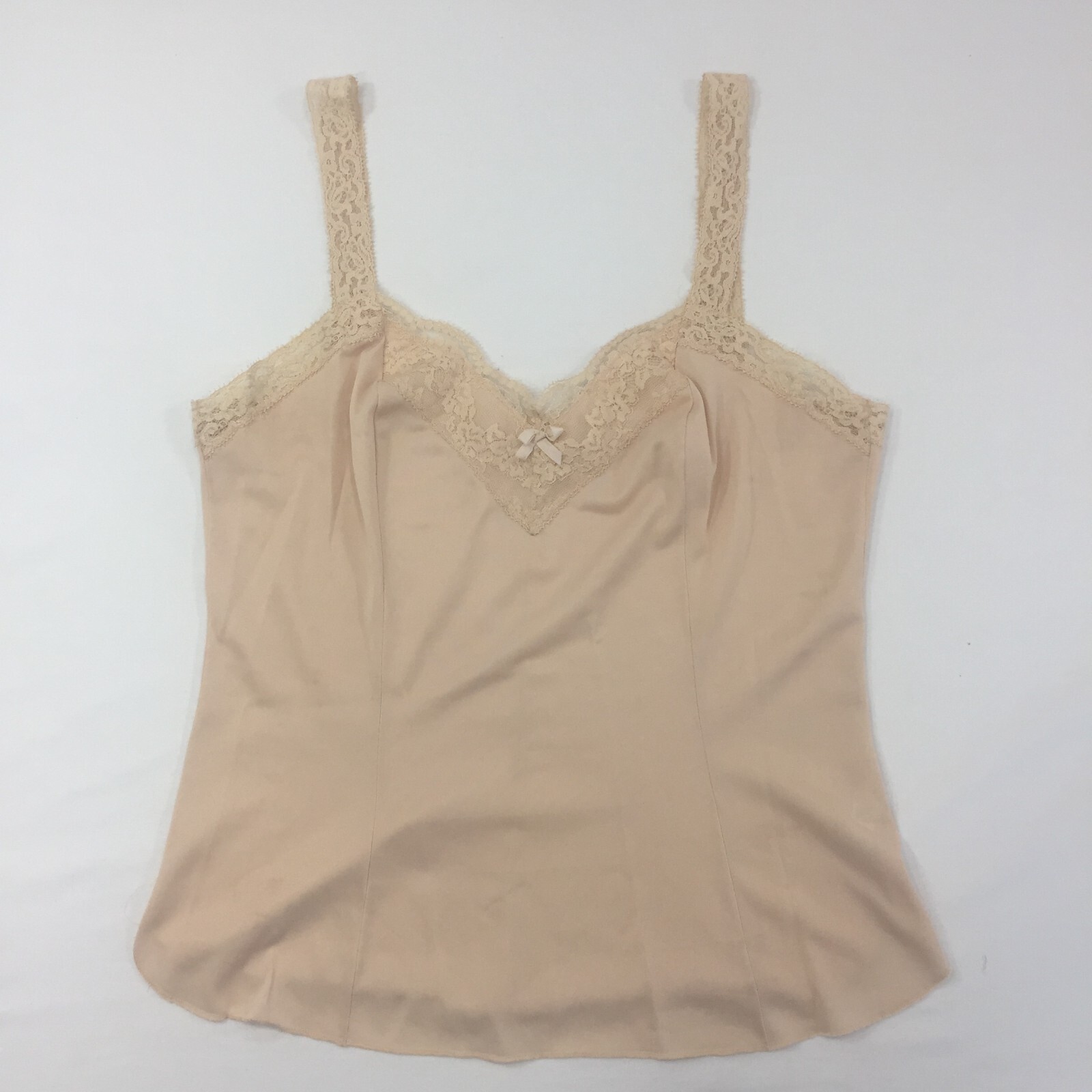 Vintage Olga Style# 925 Camisole Cami Lace Trim Straps Beige Nude Size Medium