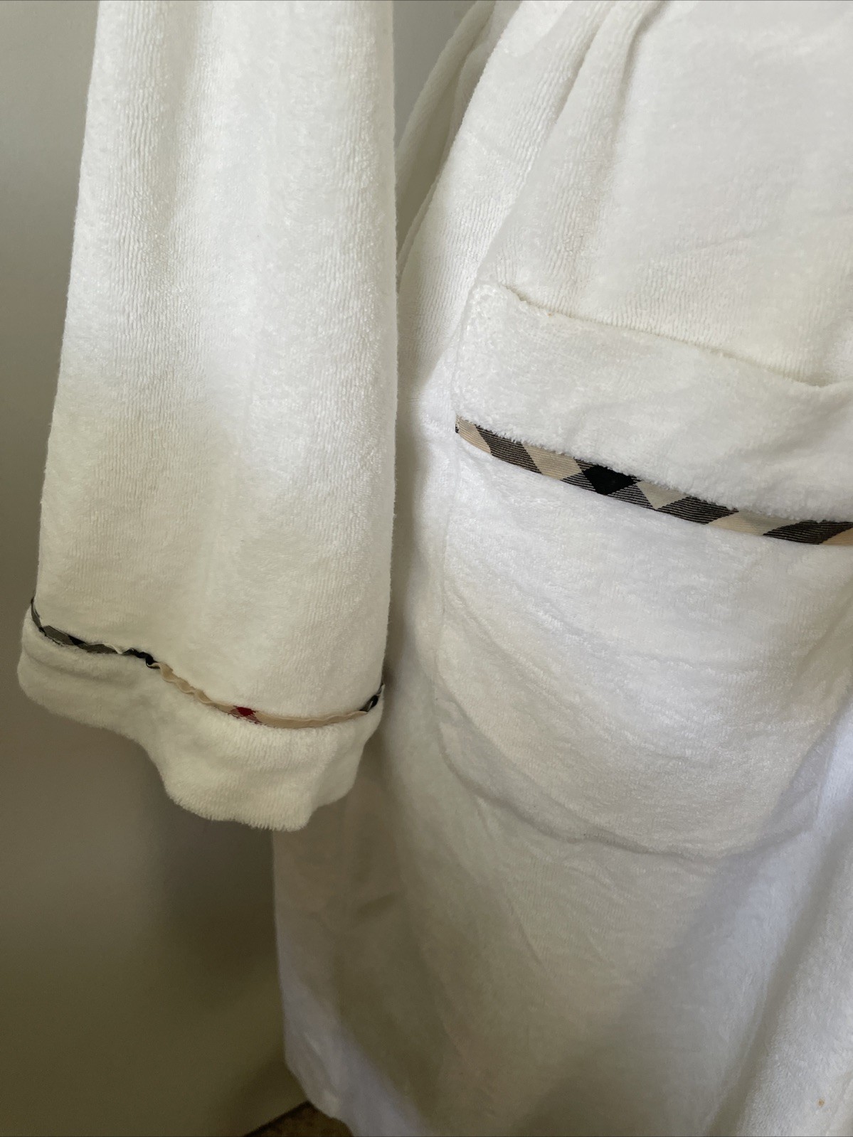Burberry Vintage Dressing Robe Nova Check Lines Trim Piping Unisex Large Clean
