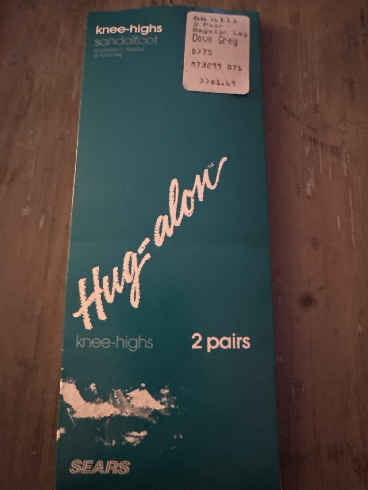 New Vintage Sears Hug-Alon Knee-Highs Day Sheers 2 Pair Dove Grey Regular Leg T