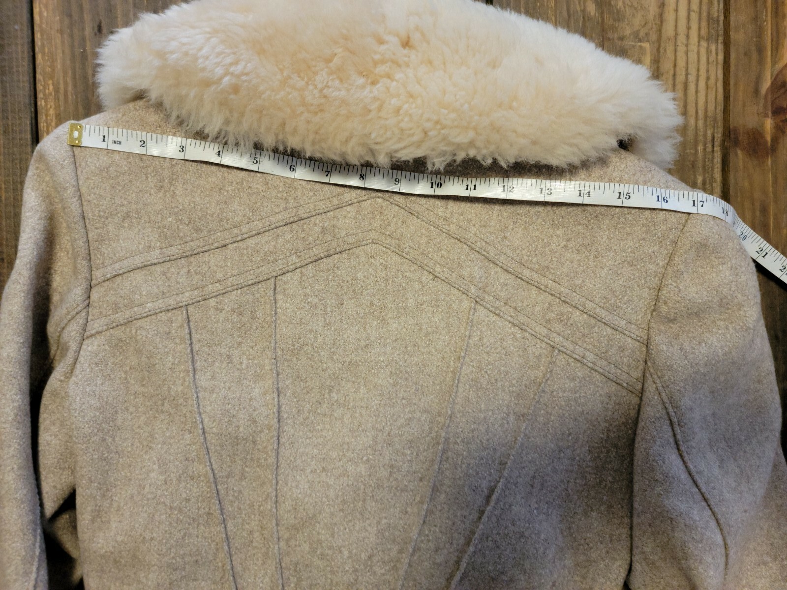 Vtg Country Pacer Wool Long Belted Shearling Fur Collar Women’s Coat Sz L