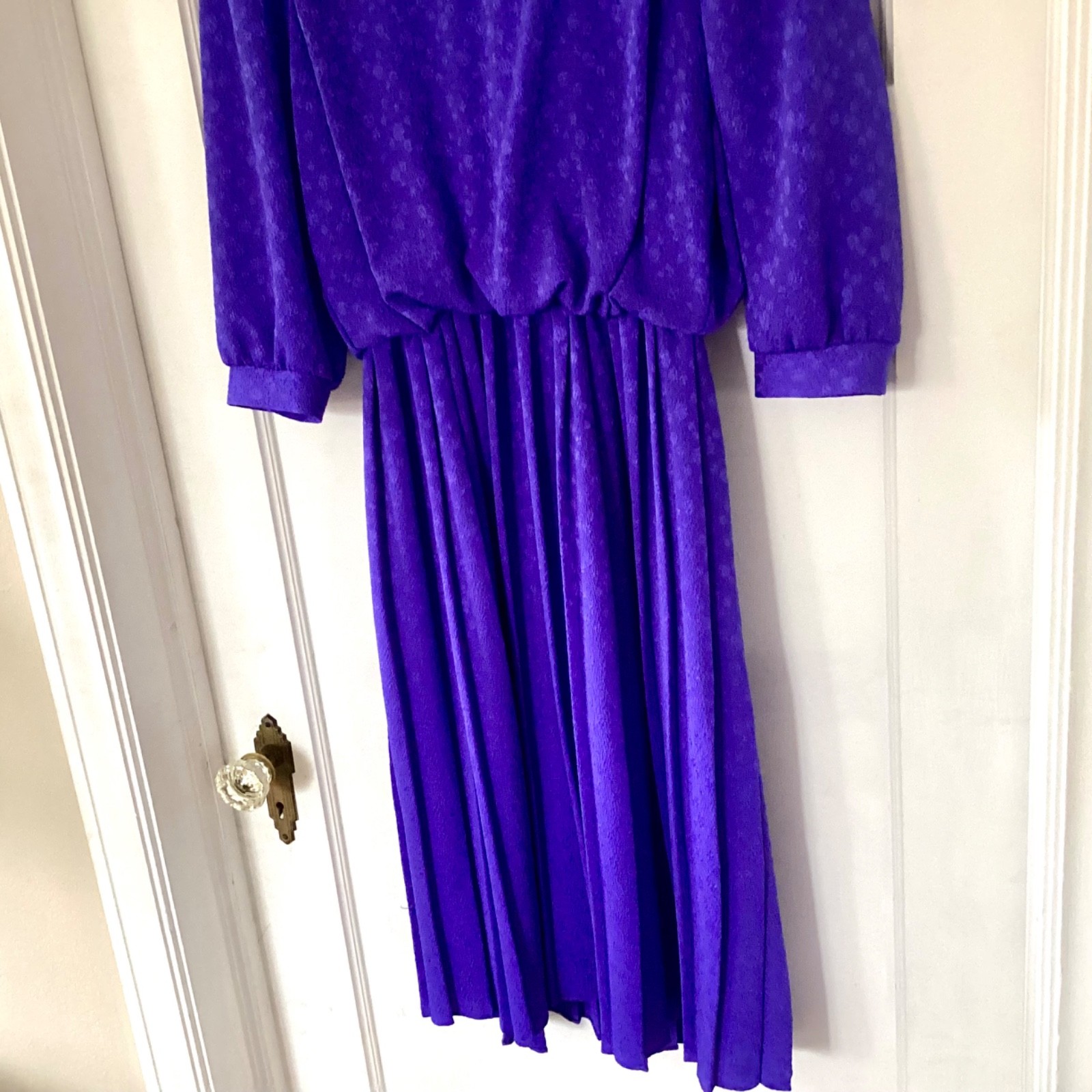 Vintage VLP Purple Blouson Dress w Pleated Skirt Size Petites 6 UNIONmade in USA