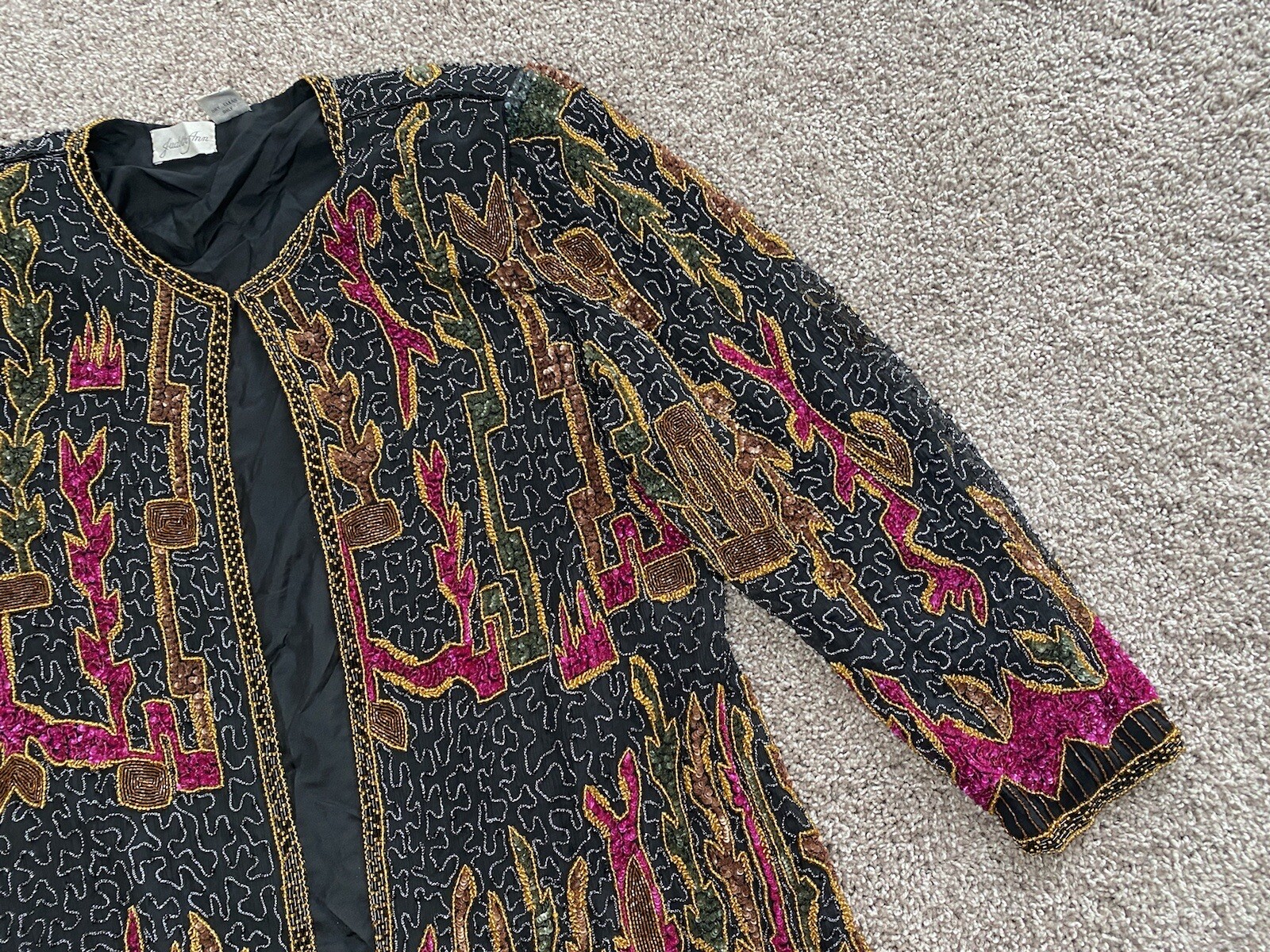 judith ann Black Gold Red Beading Vintage Jacket Blazer 1X 16-18