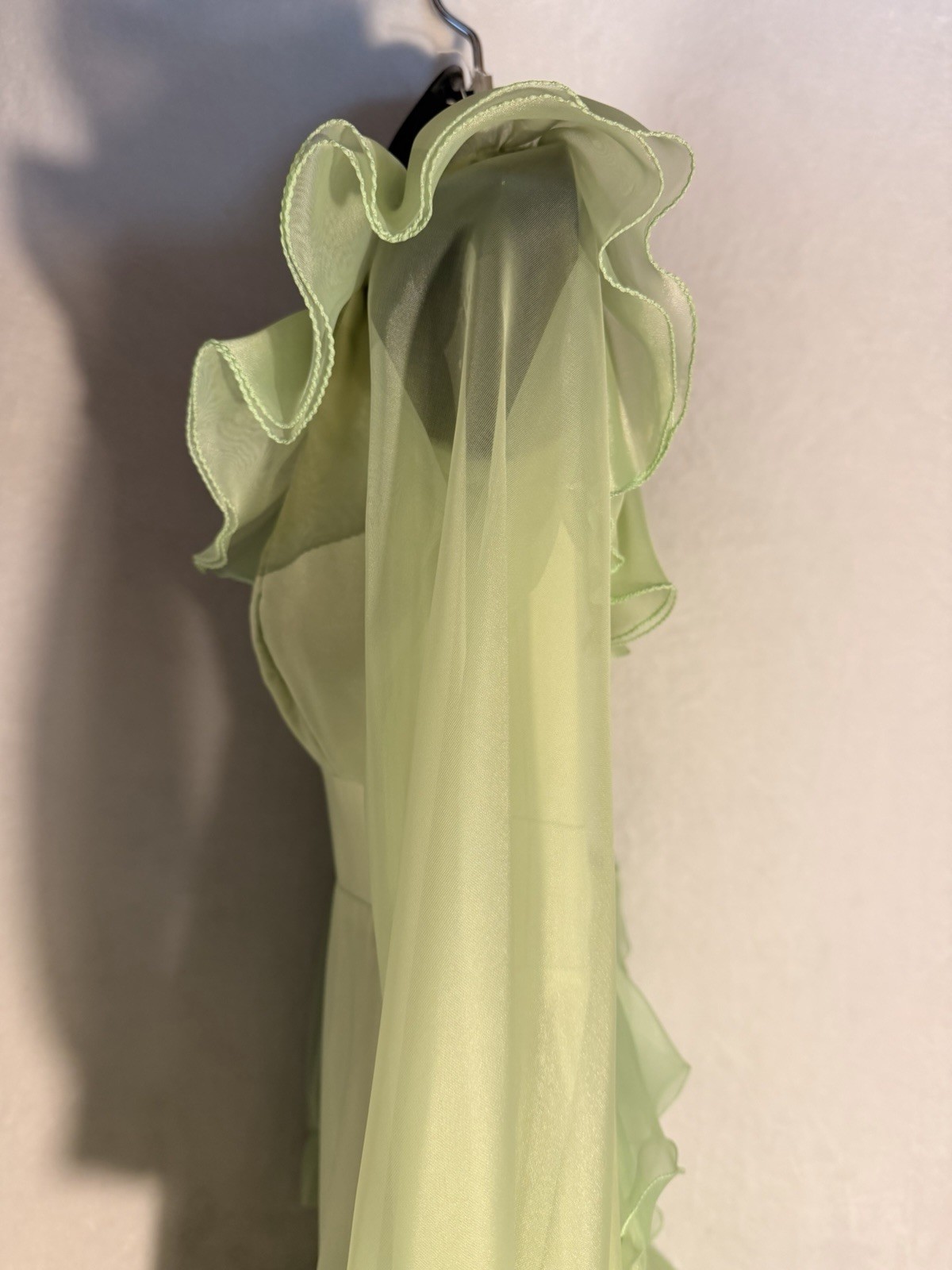 Vtg Mint Green Puffy Long Sleeve Maxi Cottagecore Prairie Ruffles Rare Dress