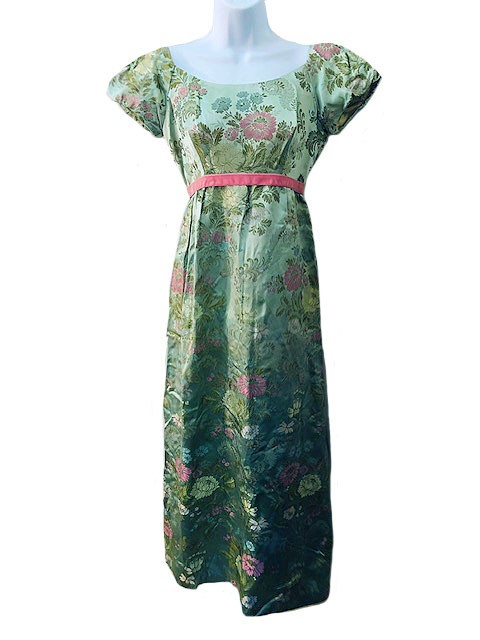 1950s Vintage Beautiful Floral Brocade Long Dress Giving Jane Austen Vibes XS/S