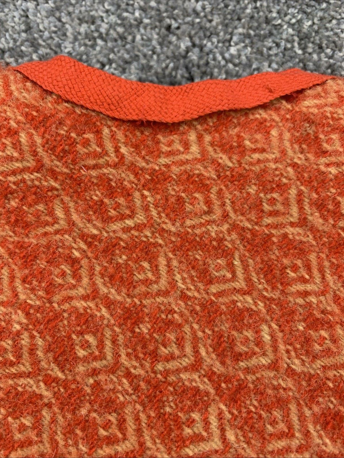 Vintage 60s 70’s Homemade Wool Cape/Poncho Orange W/ Gold Tassels Boho Hippie
