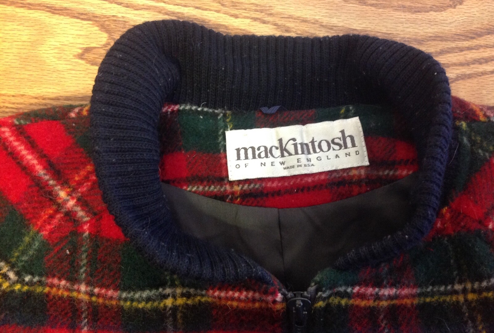 Mackintosh New England Red Tartan Plaid Jacket Wool Nylon Zip Women’s 14
