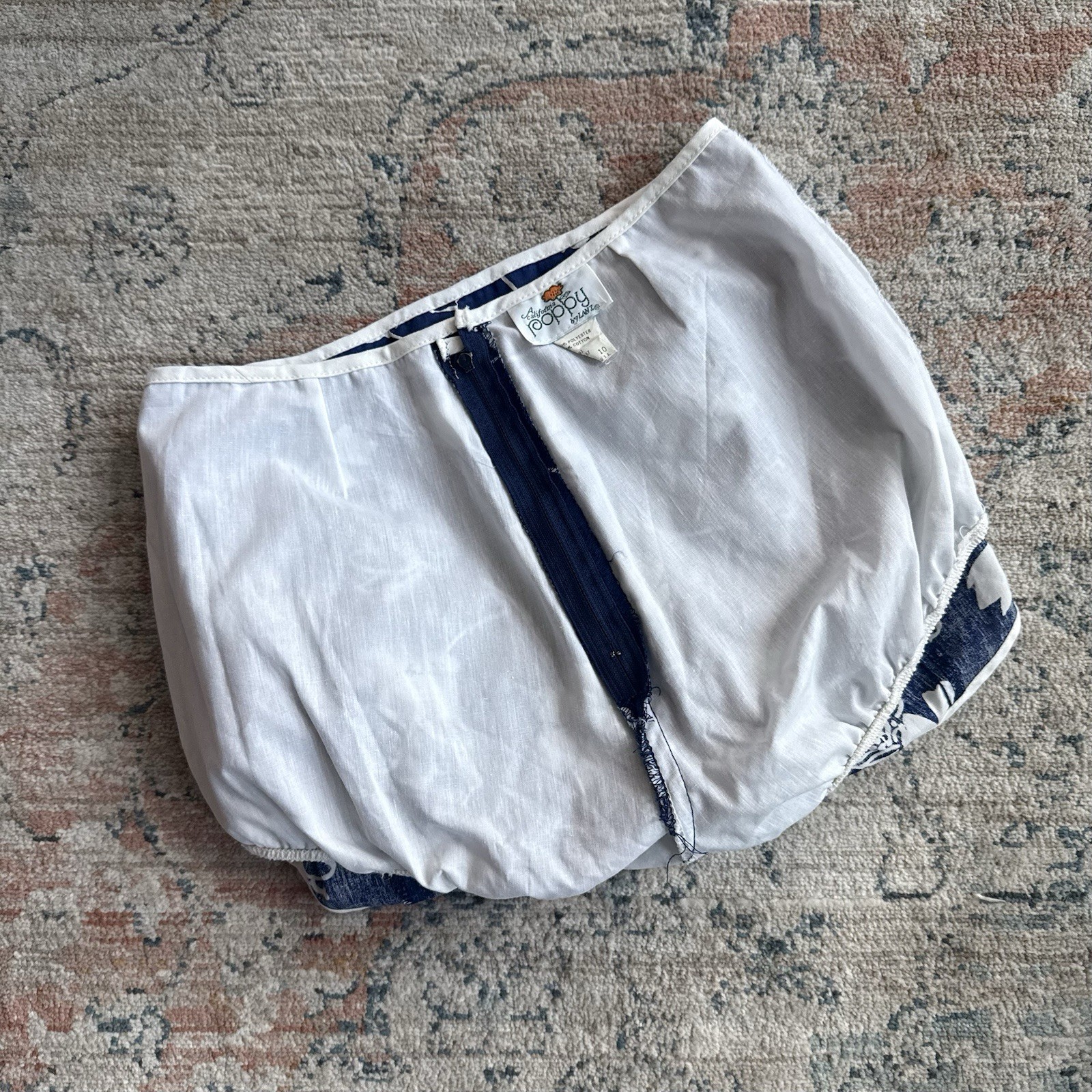 Vintage 70s California Poppy by Lanz Blue Floral Swim/Beach Shorts, Small