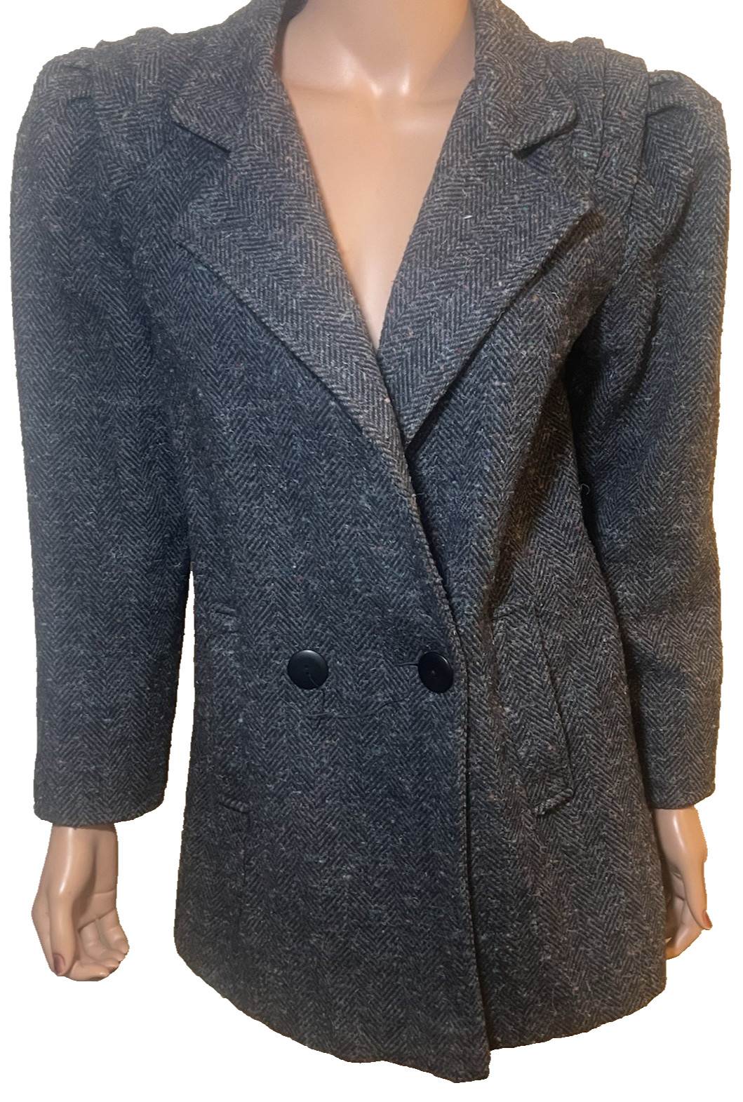 Vintage 80s Nubby Wool Blazer Coat Puffy Exaggerated Shoulders Size M