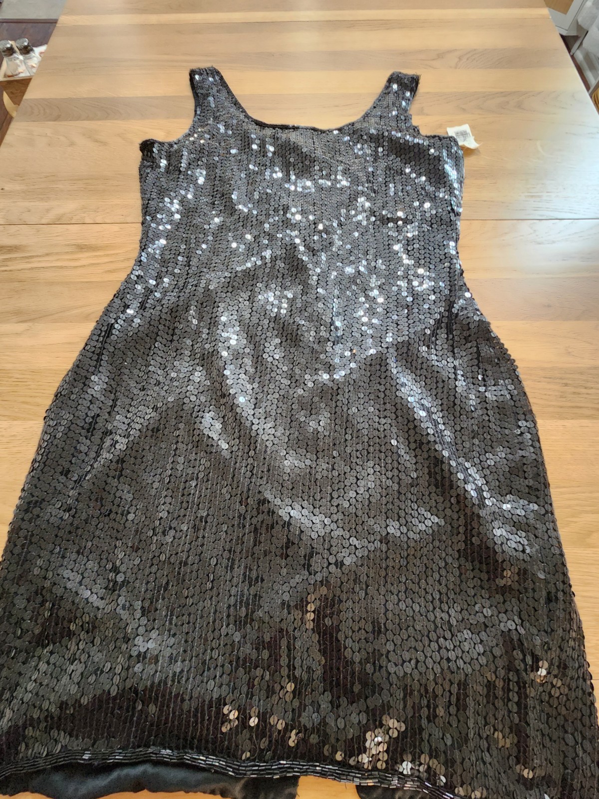 Vtg Y2K 90s Mini Dress 12 Black Silk Sequined Beaded Bodycon NY Club Dance NWT