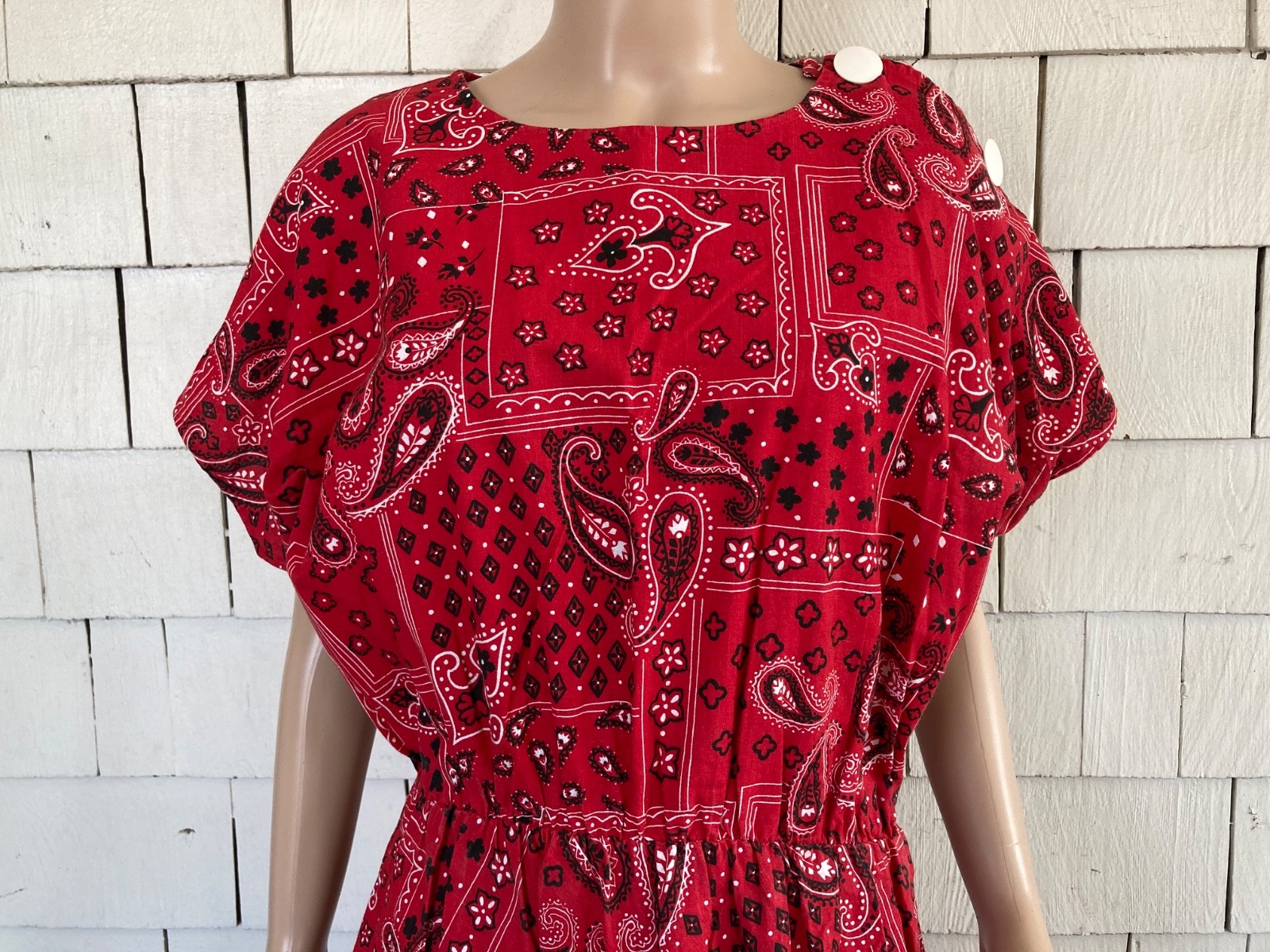 Vintage Boho Cottagecore 1960s-70s Bandana Print Summer Dress Size Small