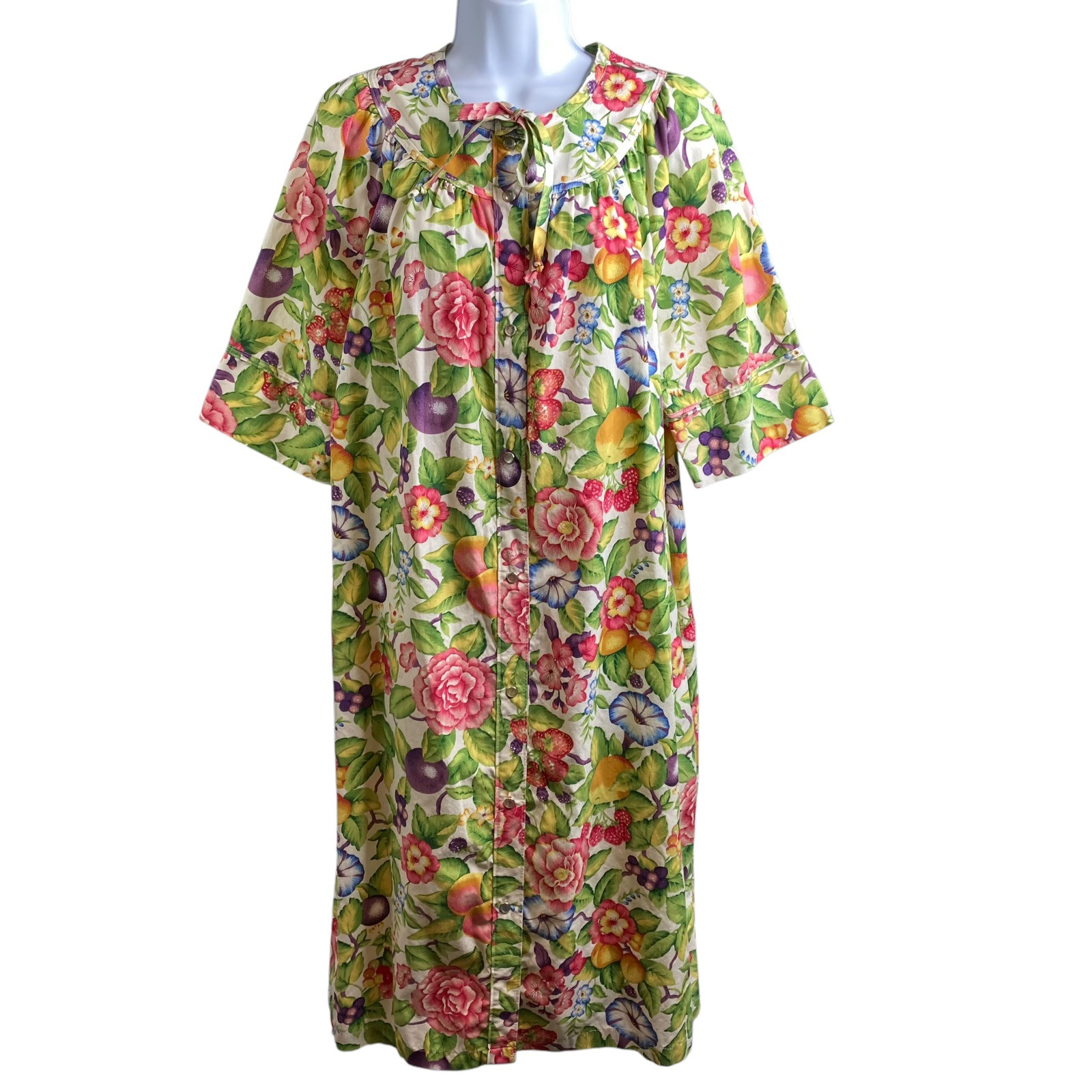 VTG 70s Carole Rainbow Floral Button Front Kaftan Dress Size S Lounge Housecoat