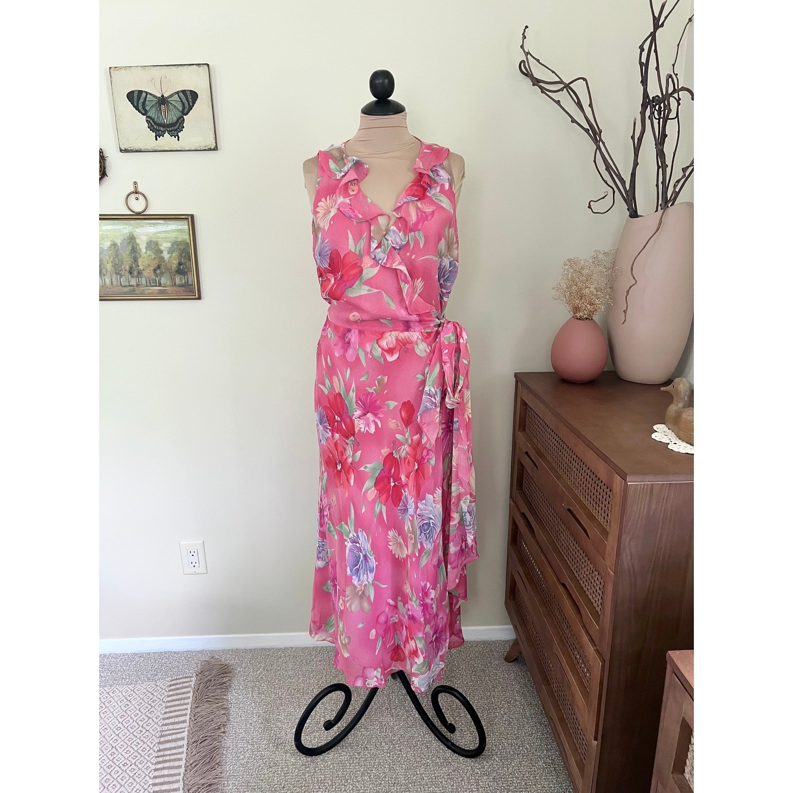 Vintage Lauren Ralph Lauren 1940’s Style Floral Silk Wrap Maxi Dress