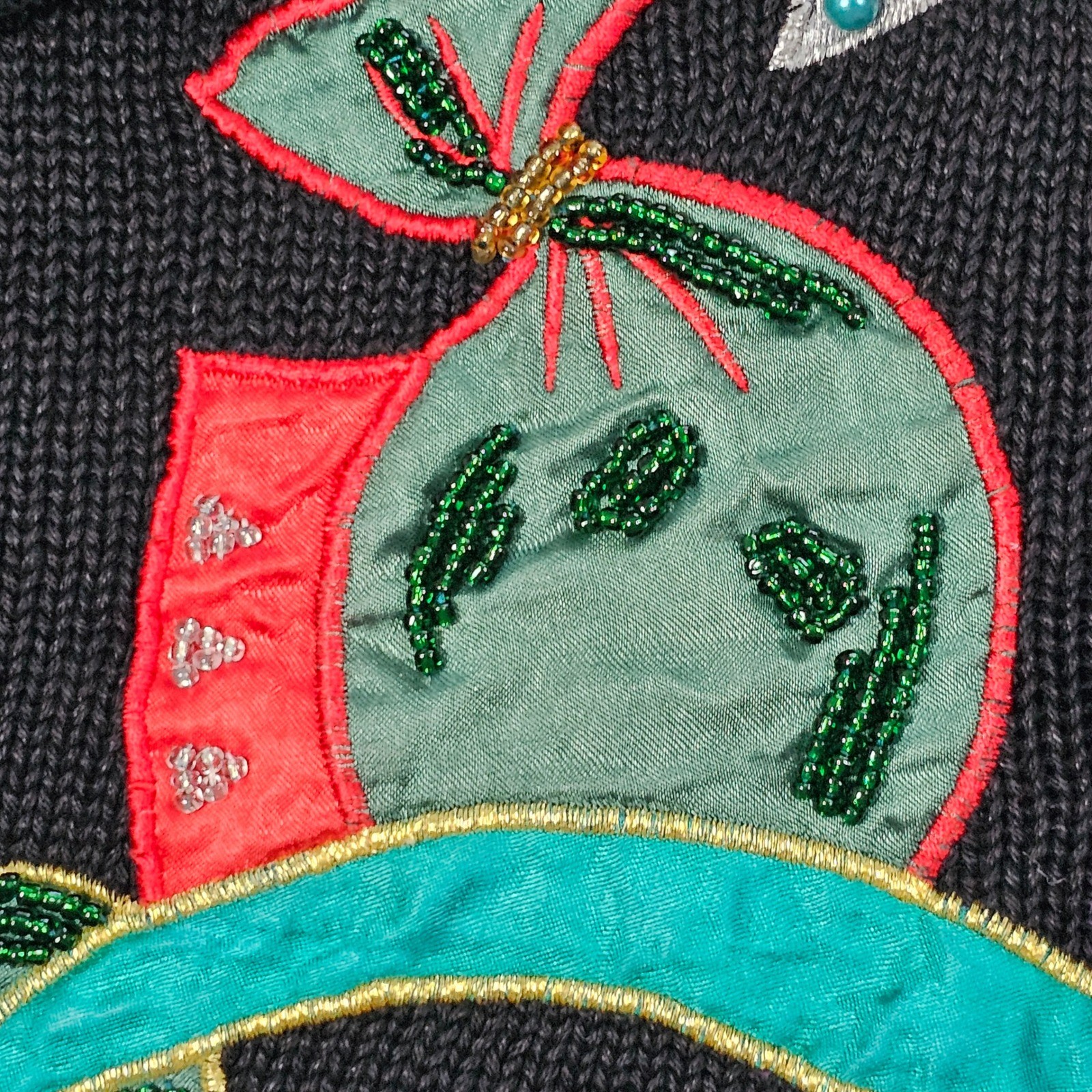 Work in Progress Gladys Bagley Vintage Christmas Sweater Beaded Gift Box Black M