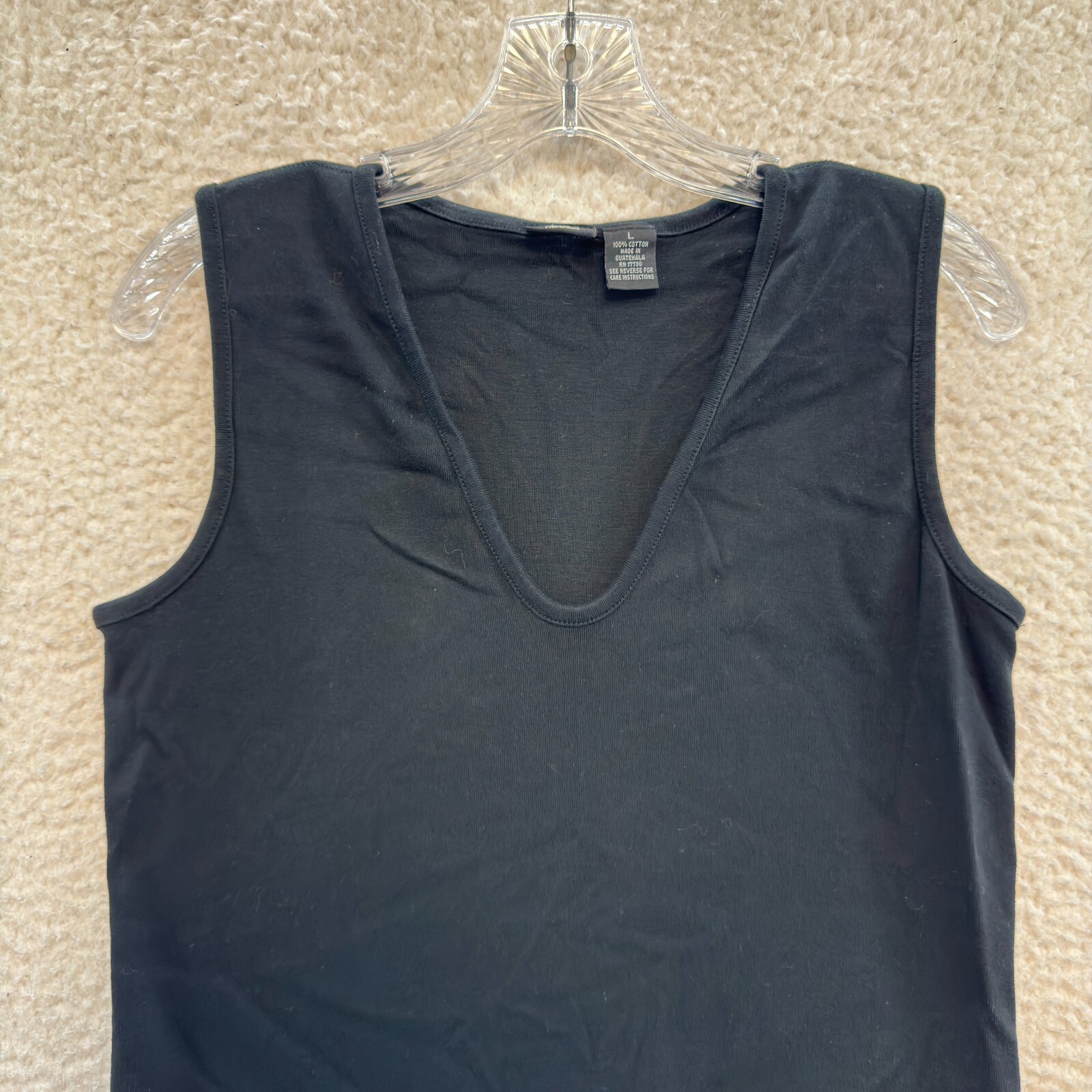 Y2K Vintage Top Large Black Sleeveless V-Neck Basic Minimalist Corpcore Office