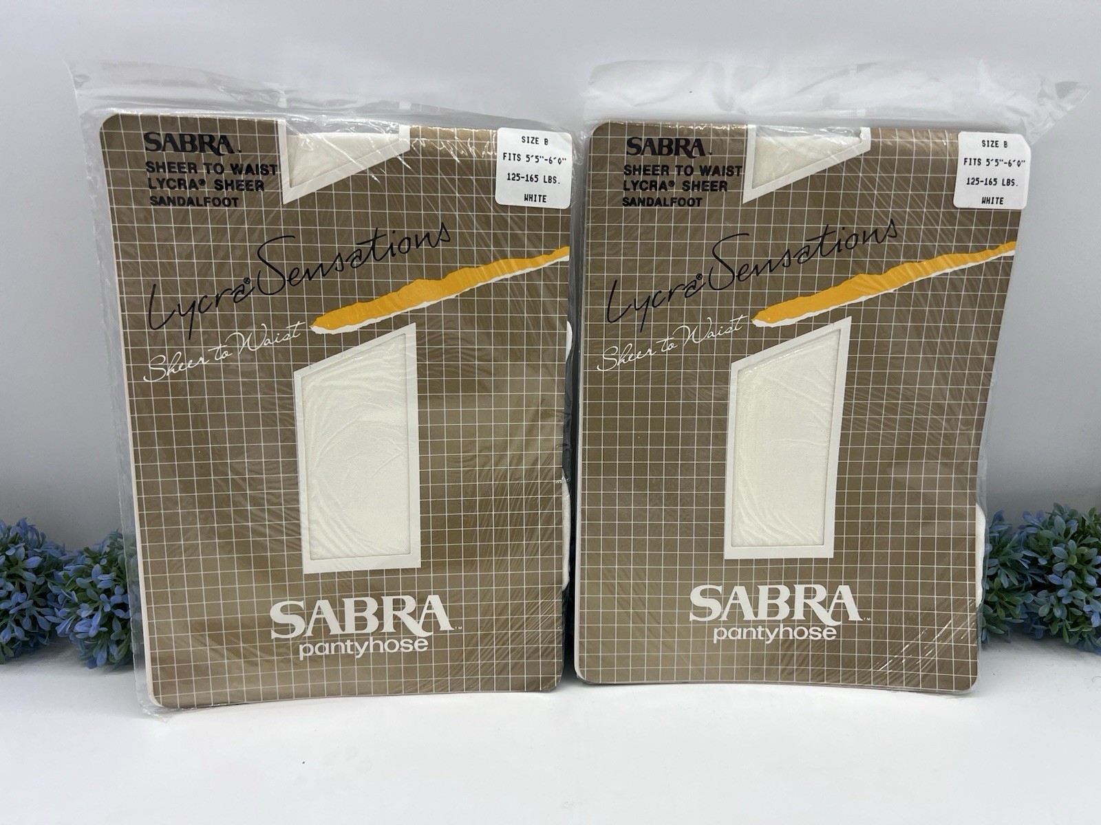 2 Vtg Sabra Lycra Sensation Sheer To Waist Pantyhose White Size B 125-165 Lbs