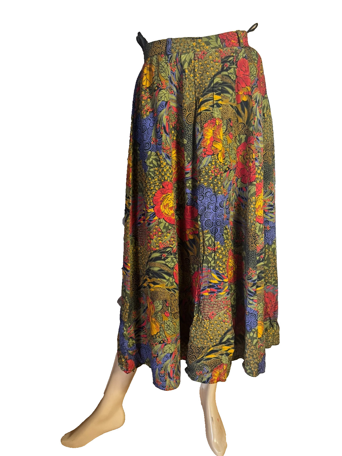 Vintage Sylbo Skirt 60s 70s Floral Viscose Disc Skirt Boho Midi 32/34 XS