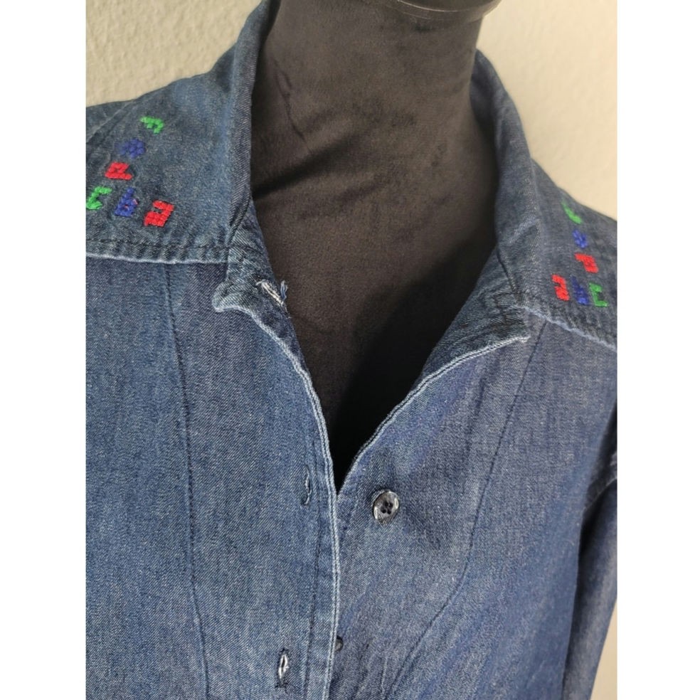 NWT Vintage TagWear Embroidered Teacher Button Up Denim Shirt Size M to 2XL