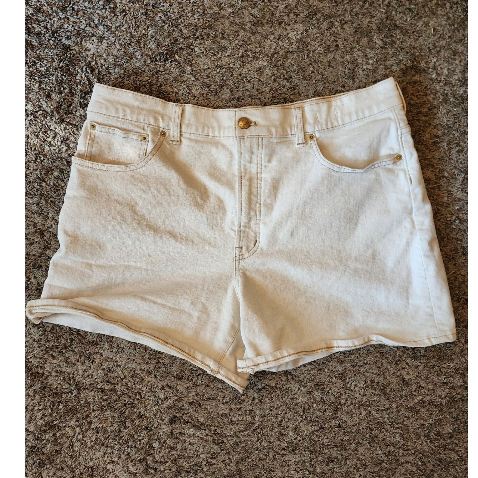 Madewell The Perfect Vintage Mid Length Denim Shorts Ecru Cream High Rise 32
